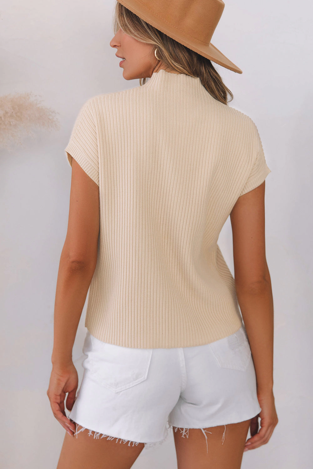 Threaded Pear Women's Lindsey Patch Pocket Ribbed Knit Short Sleeve Sweater