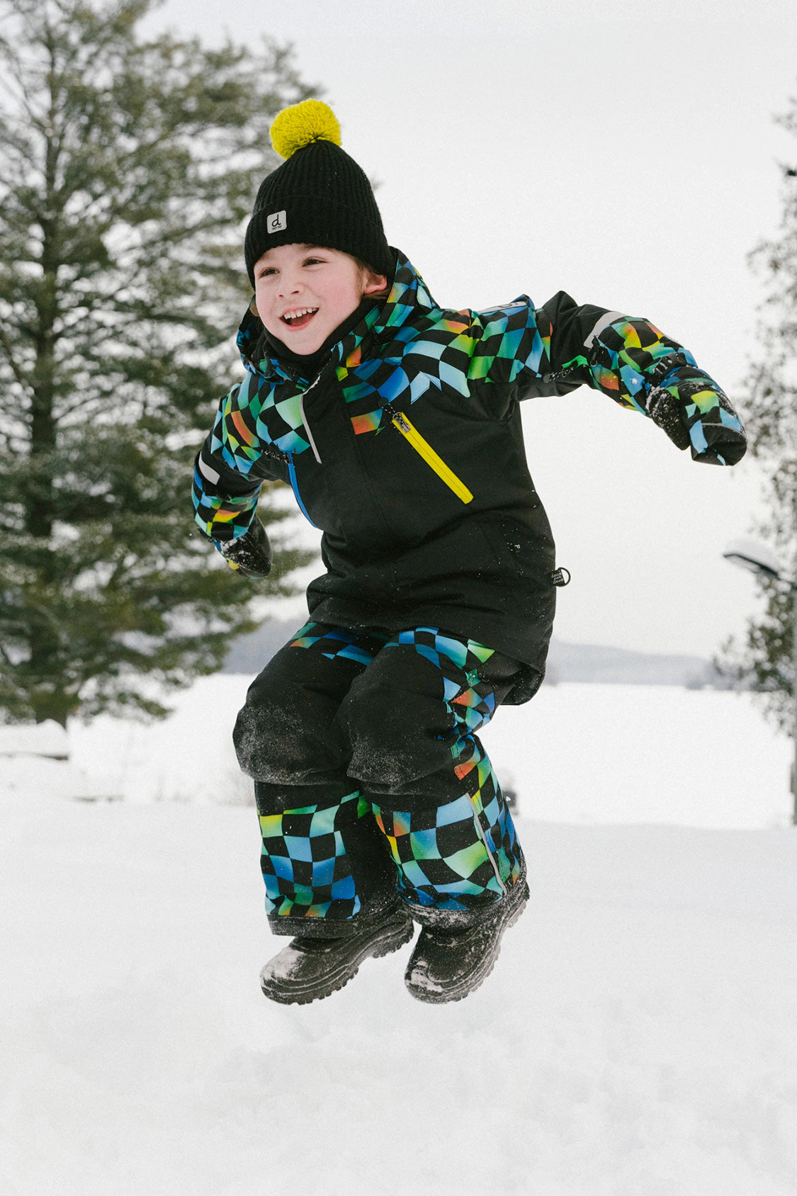 Deux par Boys Colorblock Two Piece Play Snowsuit with Hooded Jacket and Checkerboard Snow Pants