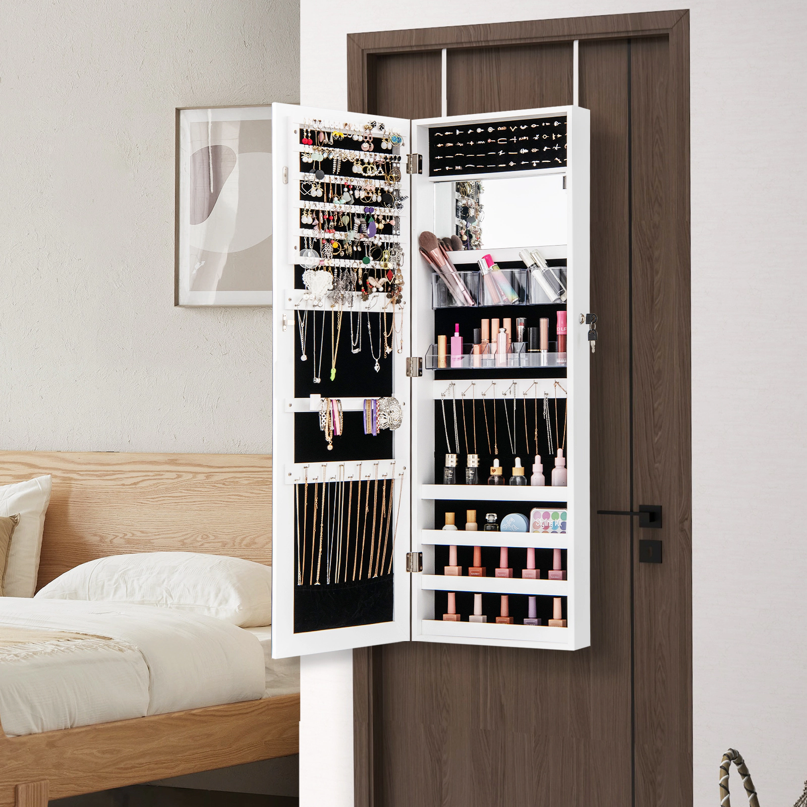 SUGIFT 43.5-in Full-Length Jewelry Mirror Cabinet with Interior Mirror Wall and Door Mount 1-Piece White