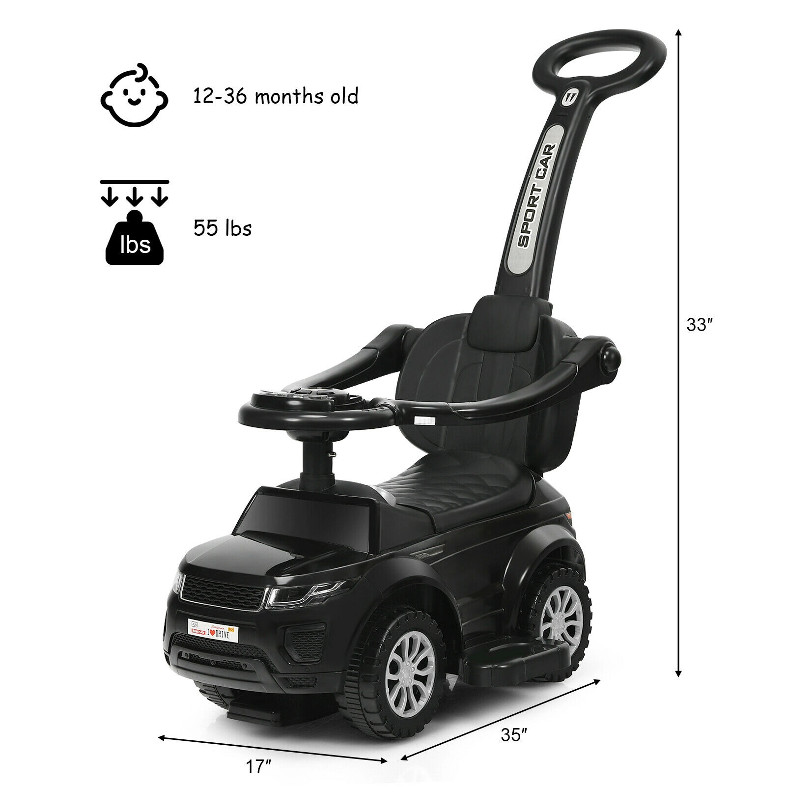 Hivvago 3 1 Ride on Push Car Toddler Stroller Sliding with Music