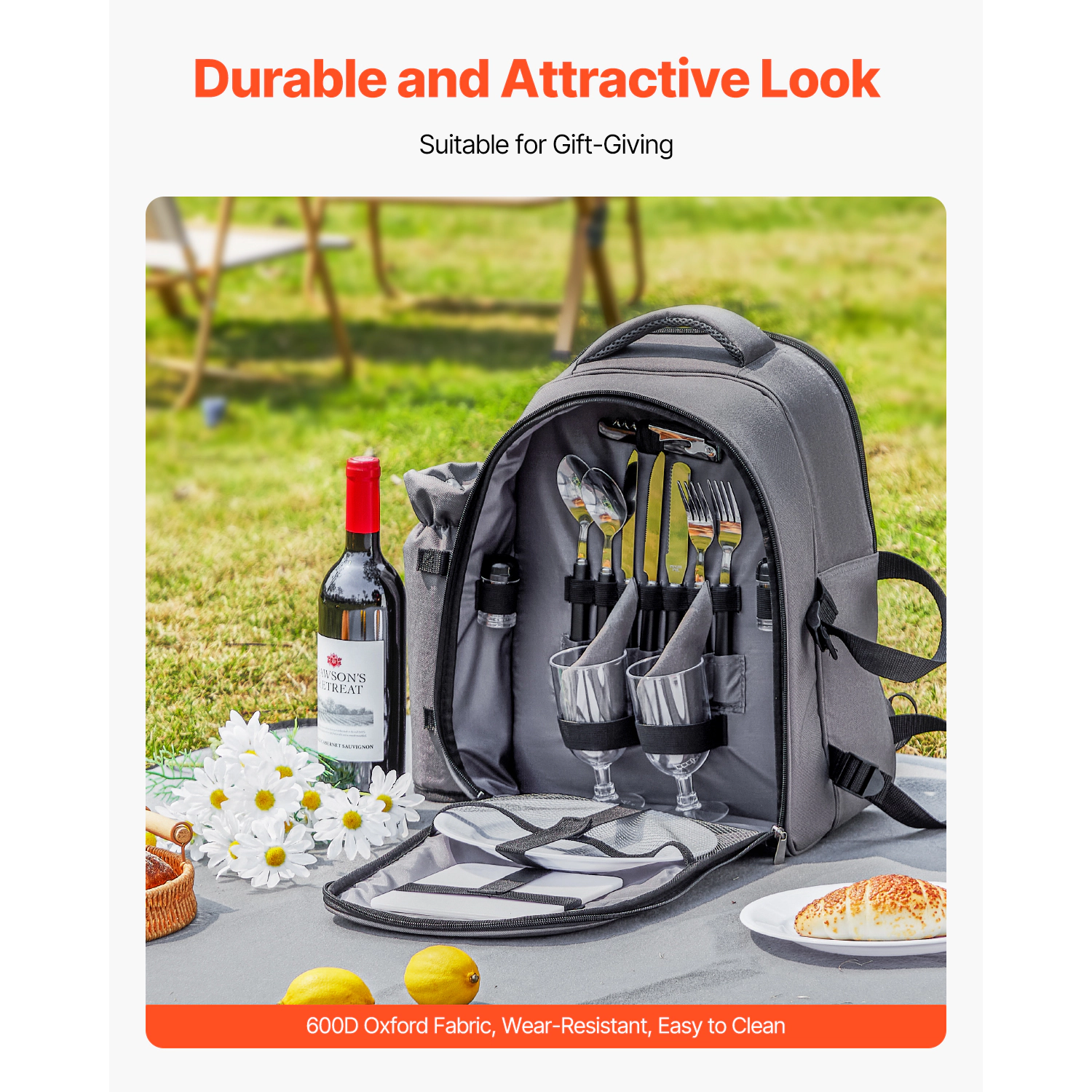 HONGGE Picnic Backpack Beach Bag for with Insulated Cooler Compartment Detachable Bottle/Wine Holder