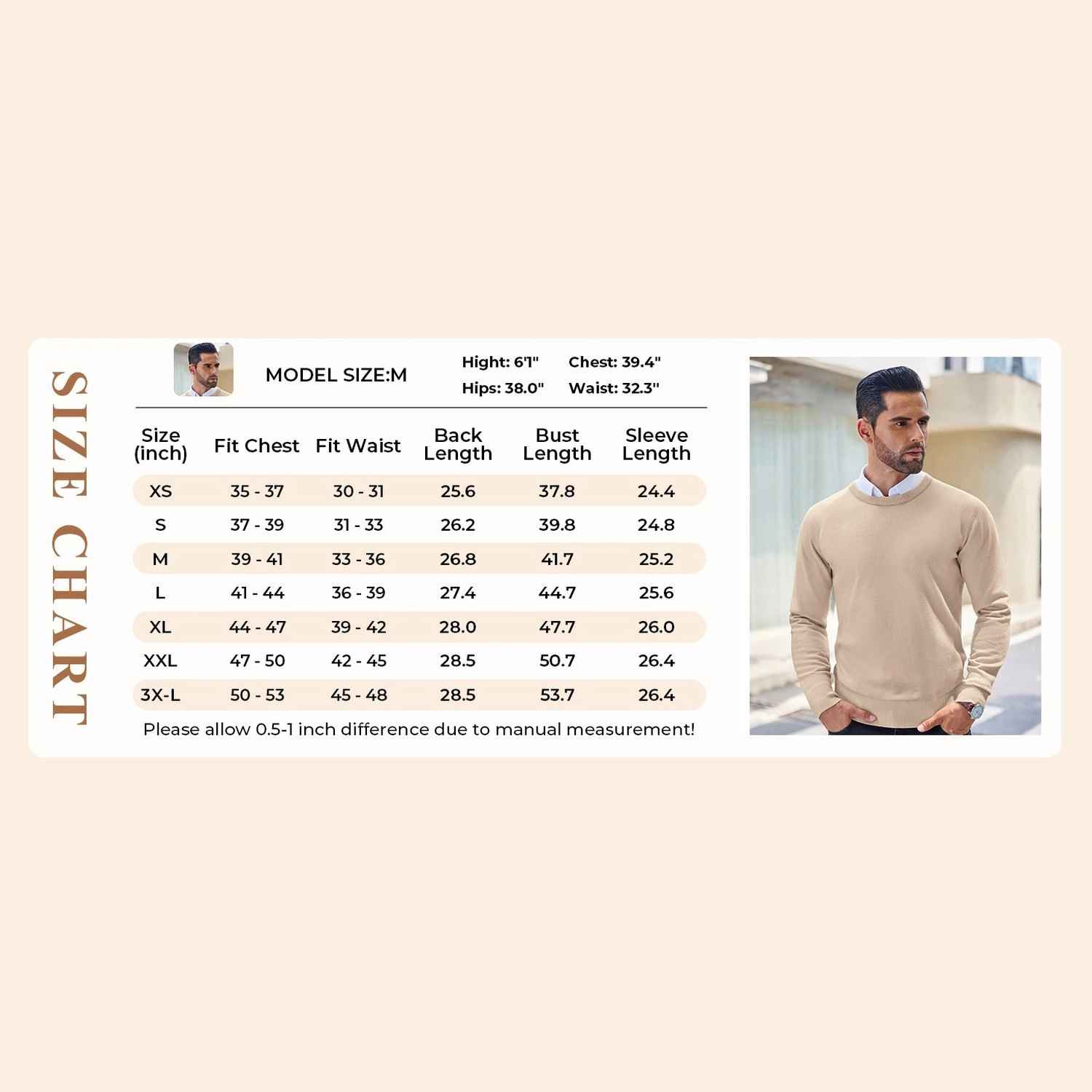 COOFANDY Mens Classic Crew Neck Sweater Long Sleeve Ribbed Pullover Casual Tops