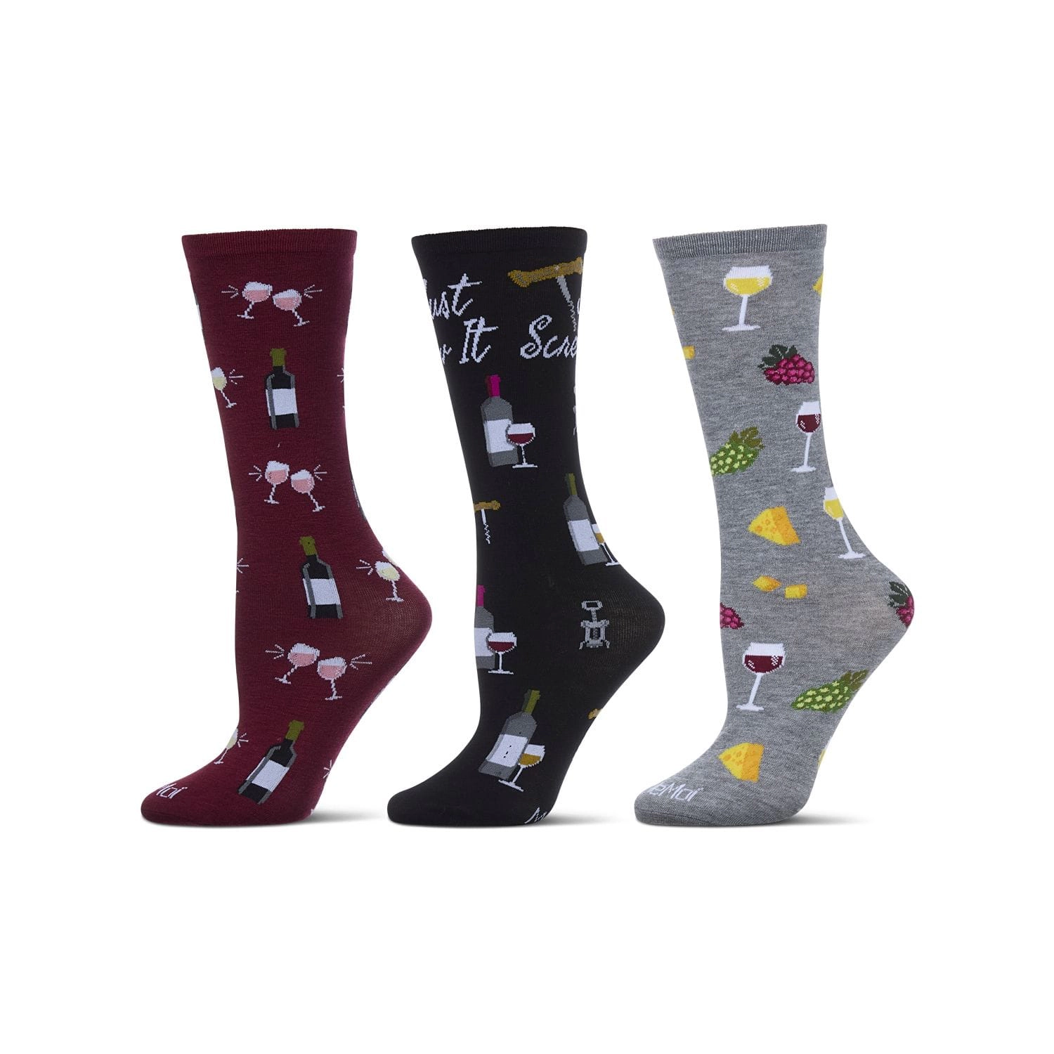 MeMoi Boxed Wine 3 Pack Gift Set Crew Socks