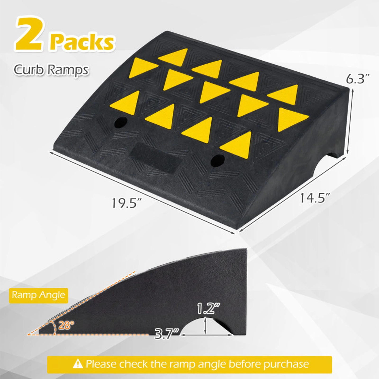 SUGIFT Set of 2 Rubber Drain Channel Driveway Threshold Curb Ramps 19.5-in x 14.5-in x 6.3-in 5/6-in Rise 15-Ton Black