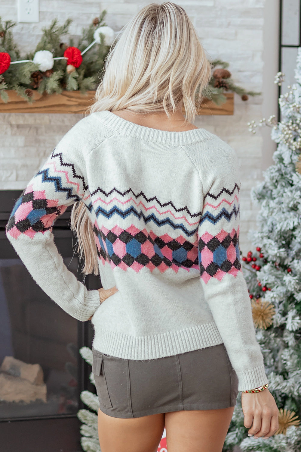 Threaded Pear Women's Aria Stripe Geometric Up Sweater