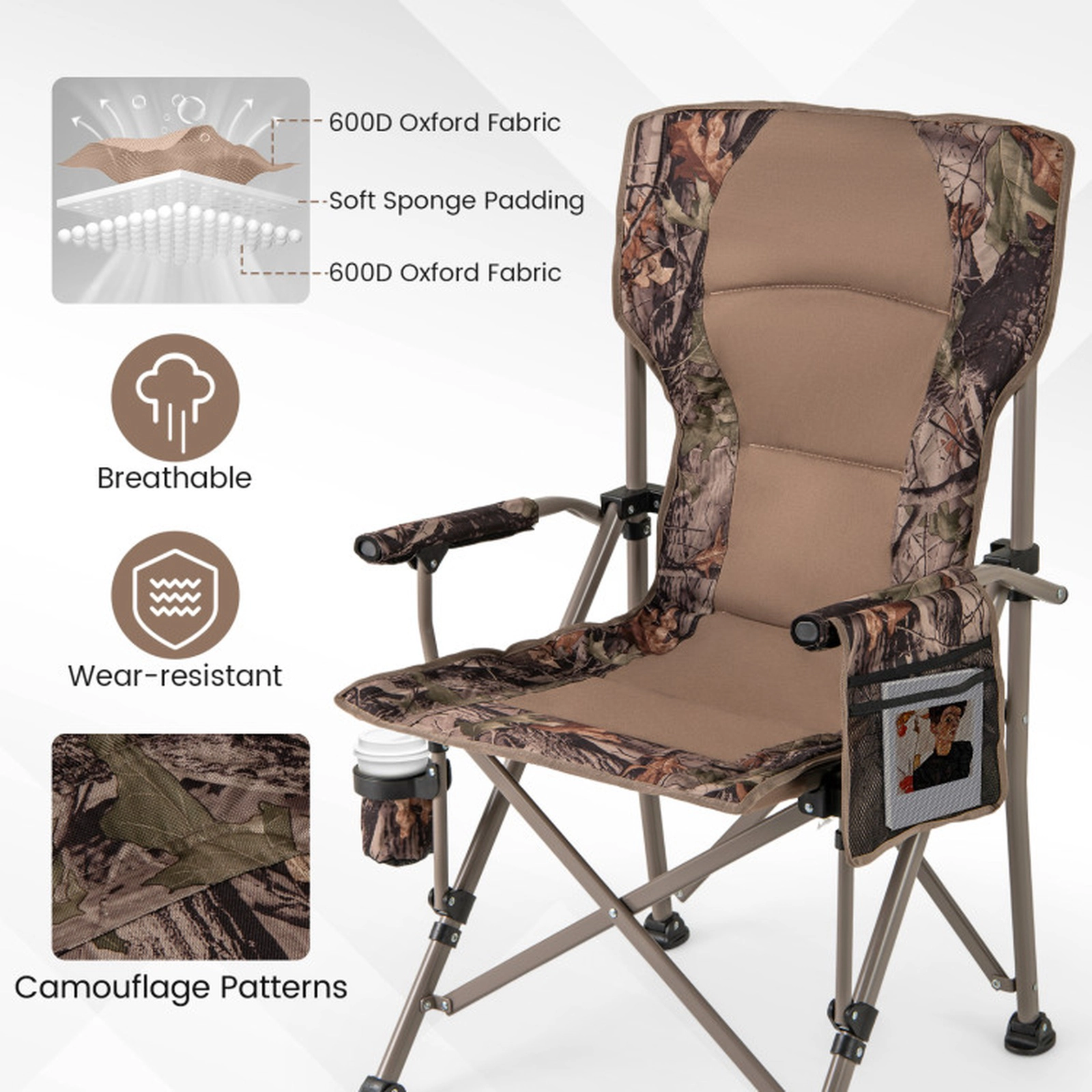 SUGIFT 400-lb Capacity 600D Oxford Folding Camping Chair with Cup Holder Mesh Pocket and Carry Bag