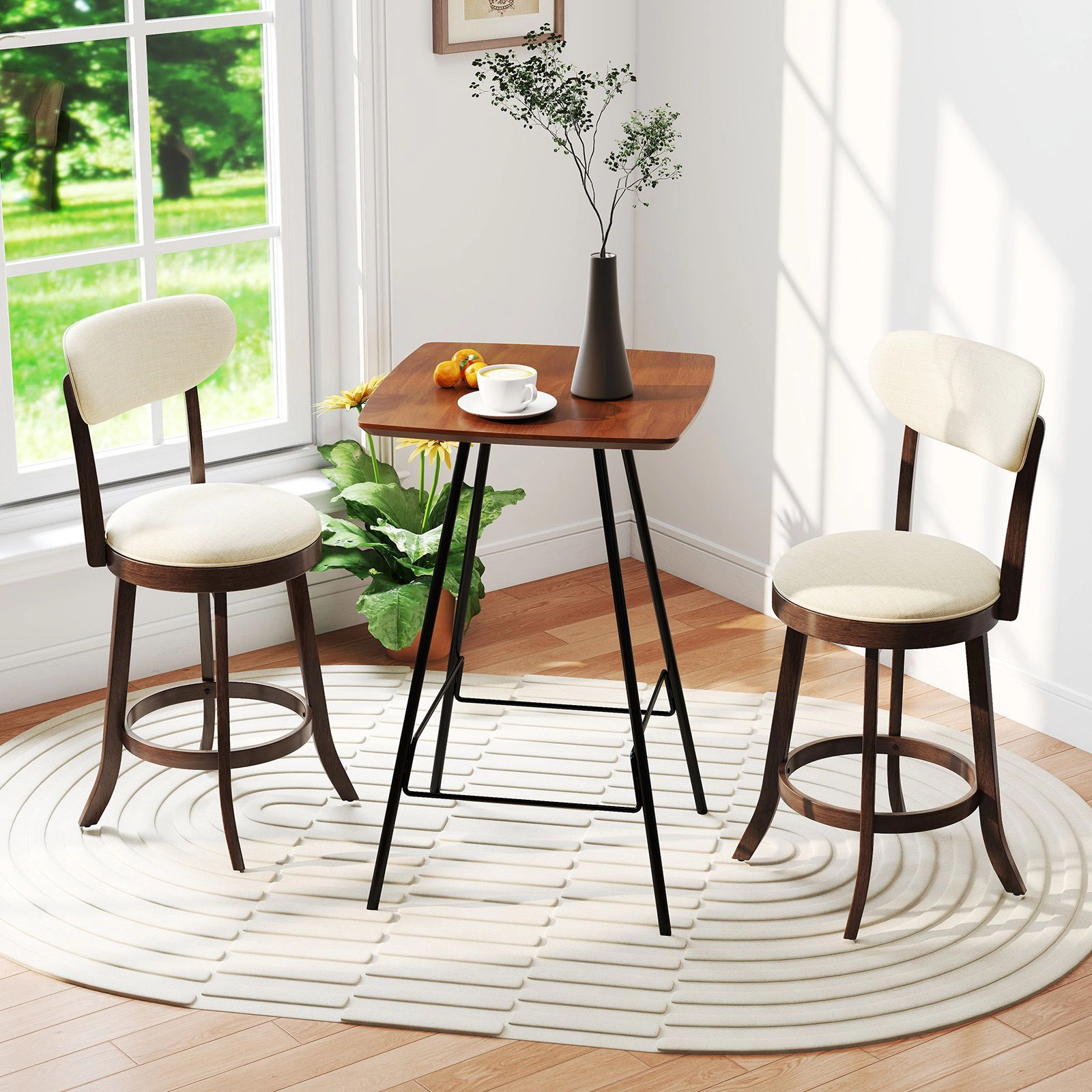 SlickBlue Set of 2 Swivel Counter Height Bar Stools with Linen Upholstered Seat Set