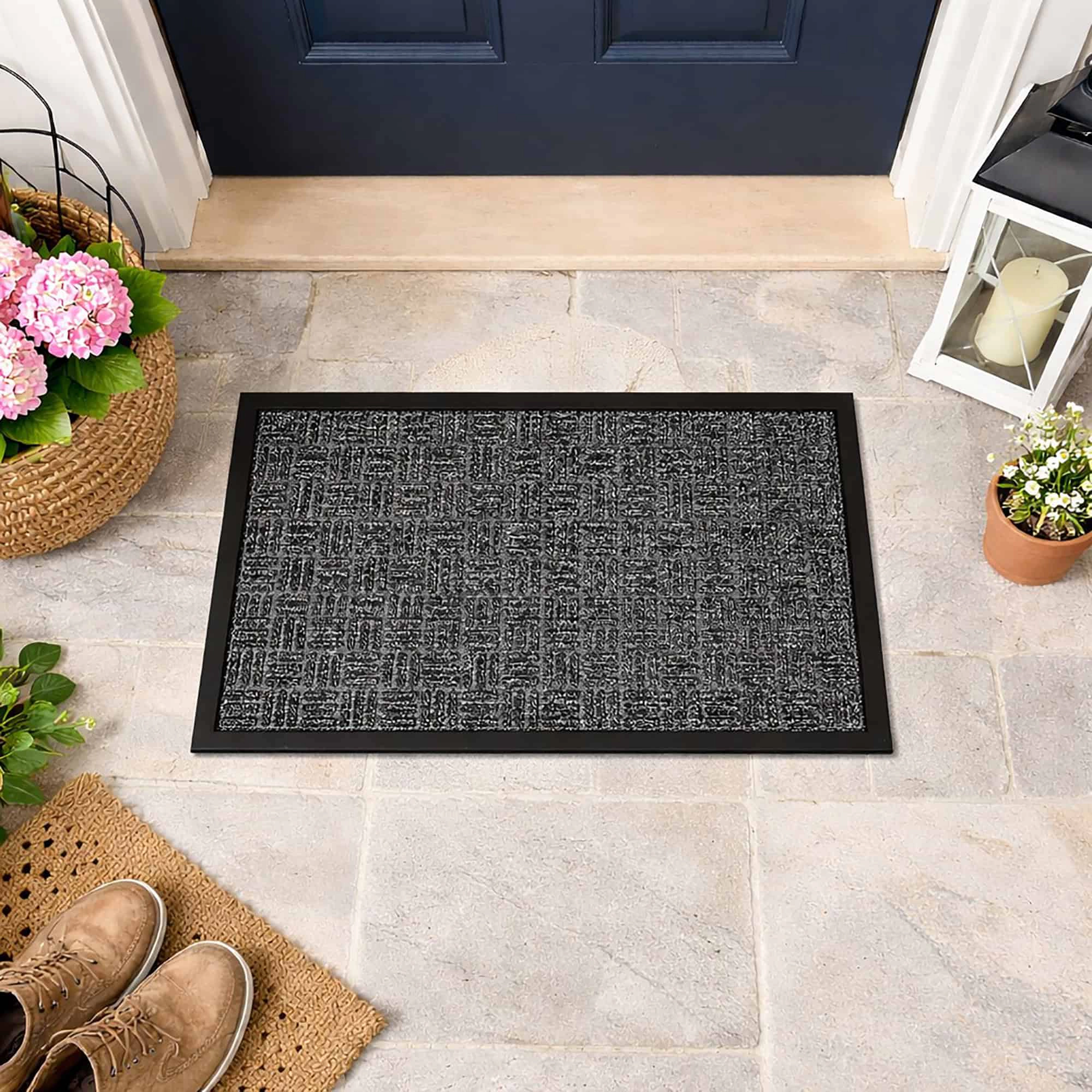 Evideco French Home Goods Dark Gray Yvan Checkerboard Polypropylene Doormat 24 x 16 Inches