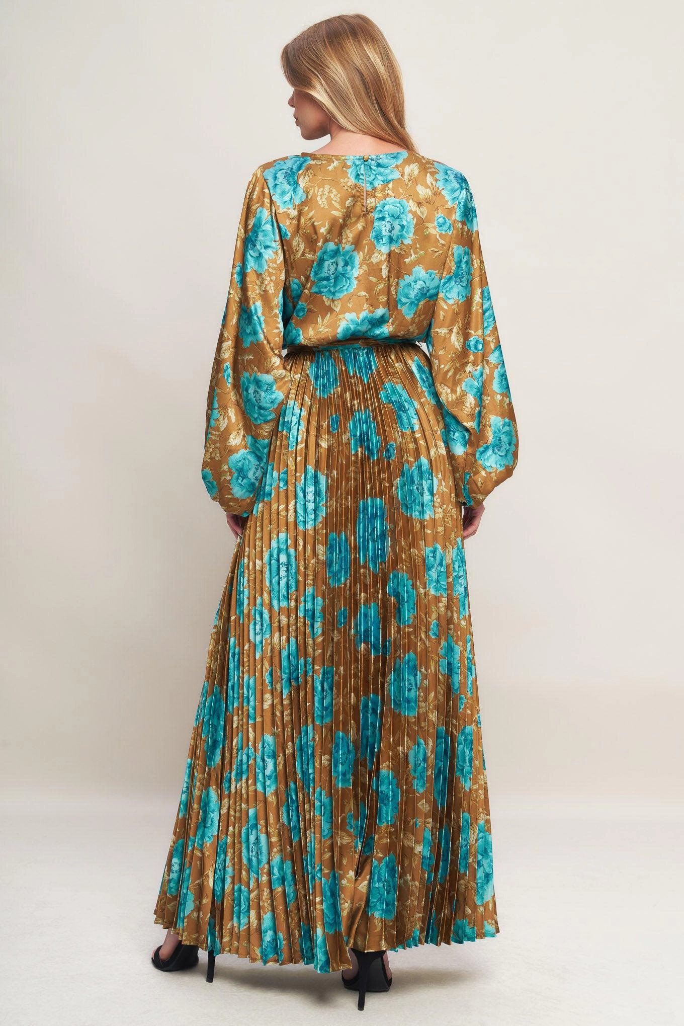 Truedames Women Golden Bloom Luxe Woven Satin Maxi Dress