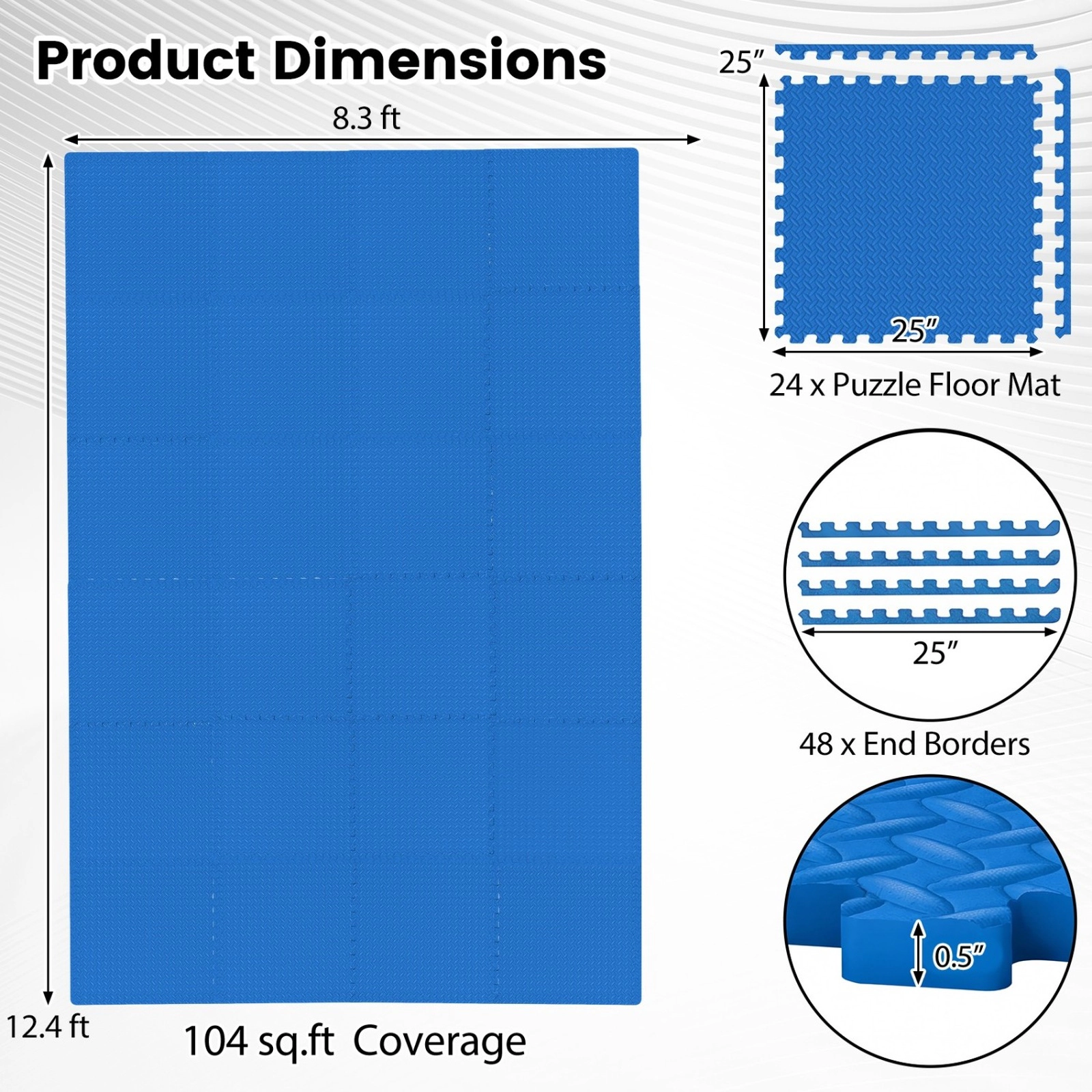 SUGIFT 24-Piece 1/2-in Thick EVA Puzzle Exercise Floor Mats 25 x 25-in Tiles About 104-sq-ft Coverage Blue