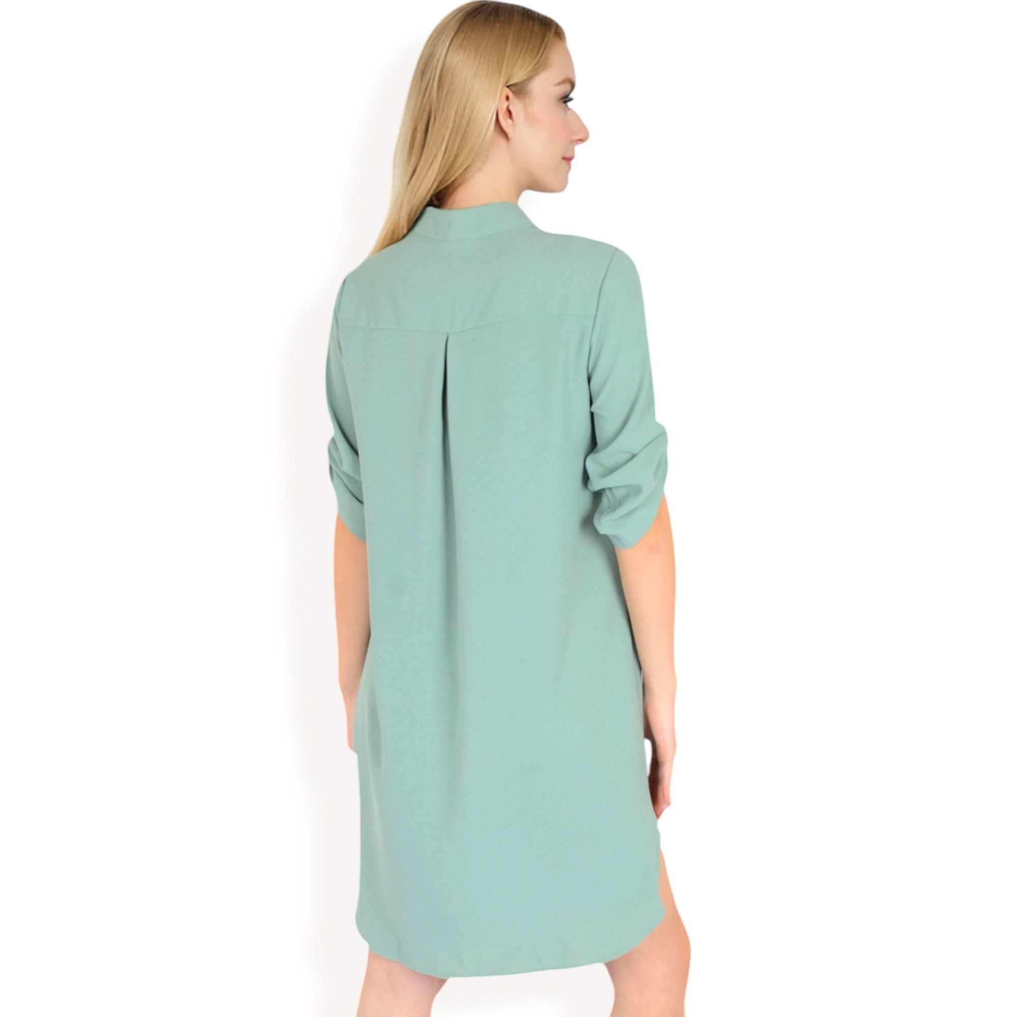 Anna-Kaci Women's Button Front Roll-Up Sleeve Shirt Dress