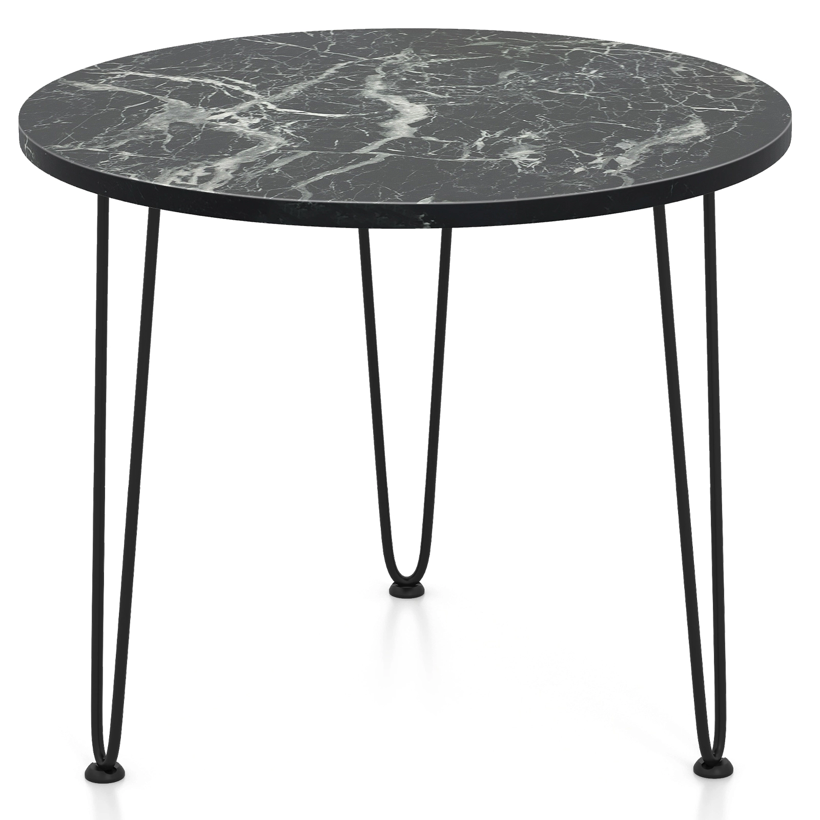 SUGIFT 23.5-Inch Round Faux Marble Coffee Table, Black Metal Tripod Base