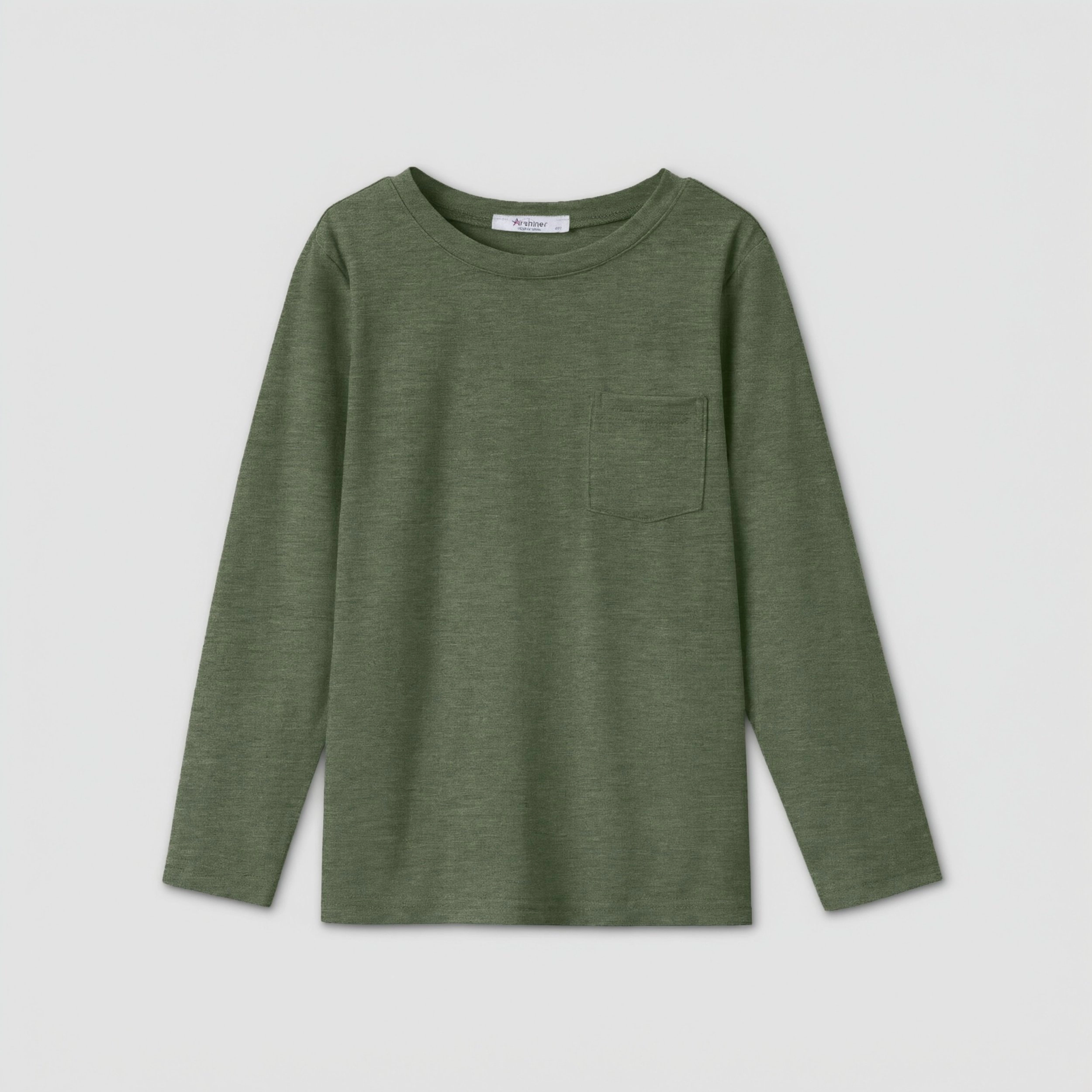 Arshiner Boy's Long Sleeve Crewneck Solid T-Shirt with Chest Pocket
