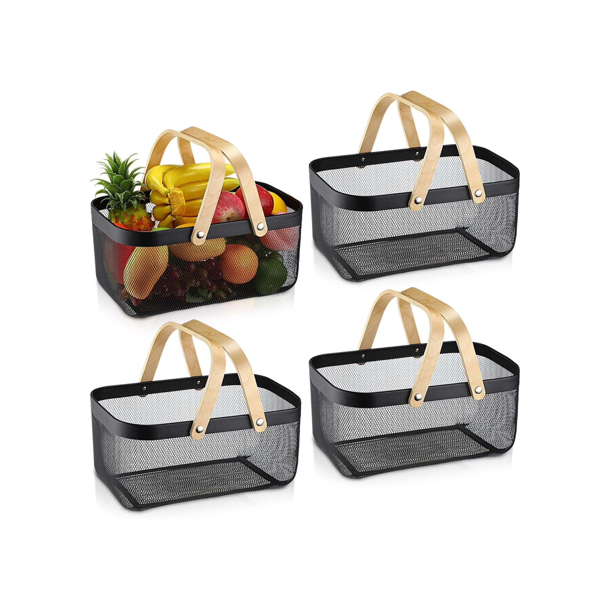 Stock Preferred Pack of 4 Black Metal Wire Storage Baskets with Handles