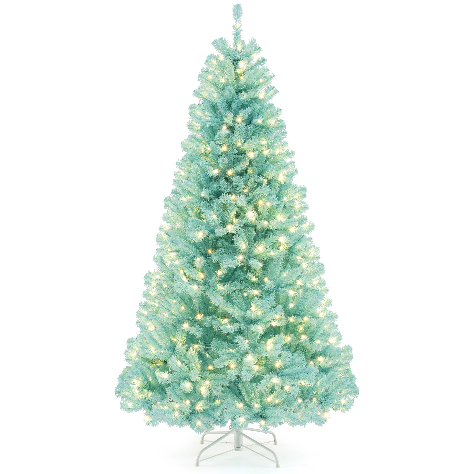 SUGIFT 7-ft Blue Pre-Lit Artificial Christmas Tree with 1040 Branch Tips and 380 Warm White LED Lights