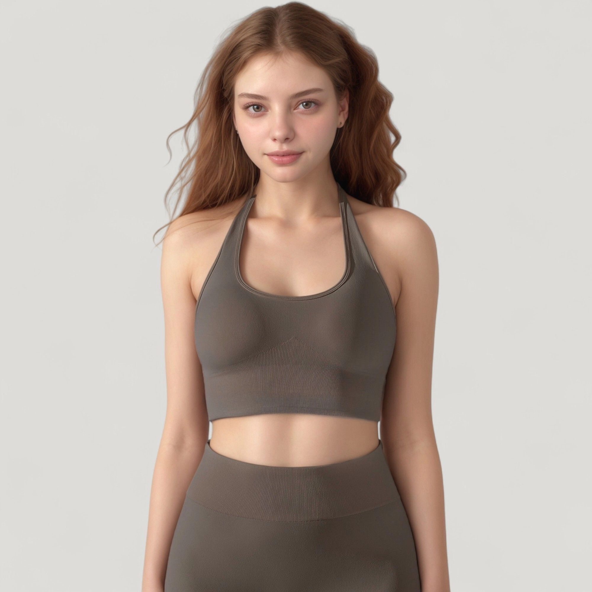 Anna-Kaci Women's Seamless Halter Neck Athletic Crop Top with Ribbed Detailing