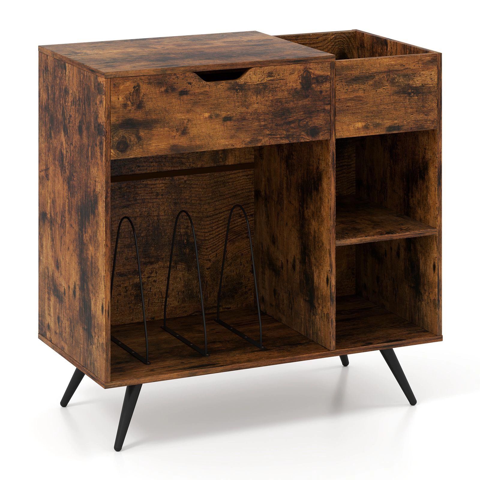 SlickBlue Record Player Stand with Power Outlet Vinyl Storage
