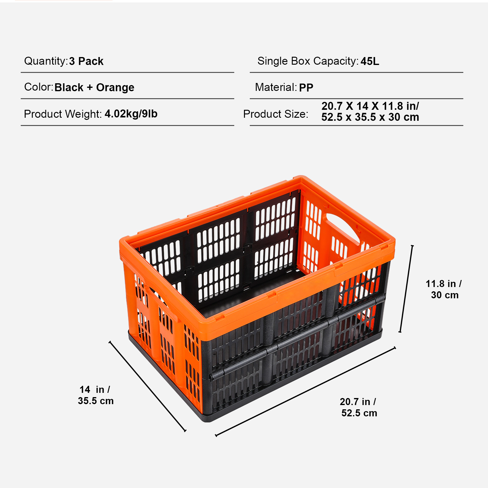 HONGGE Plastic Collapsible Storage Bins 3 Packs Stackable Folding Storage Crates with Handles Holds Per Bin Foldable