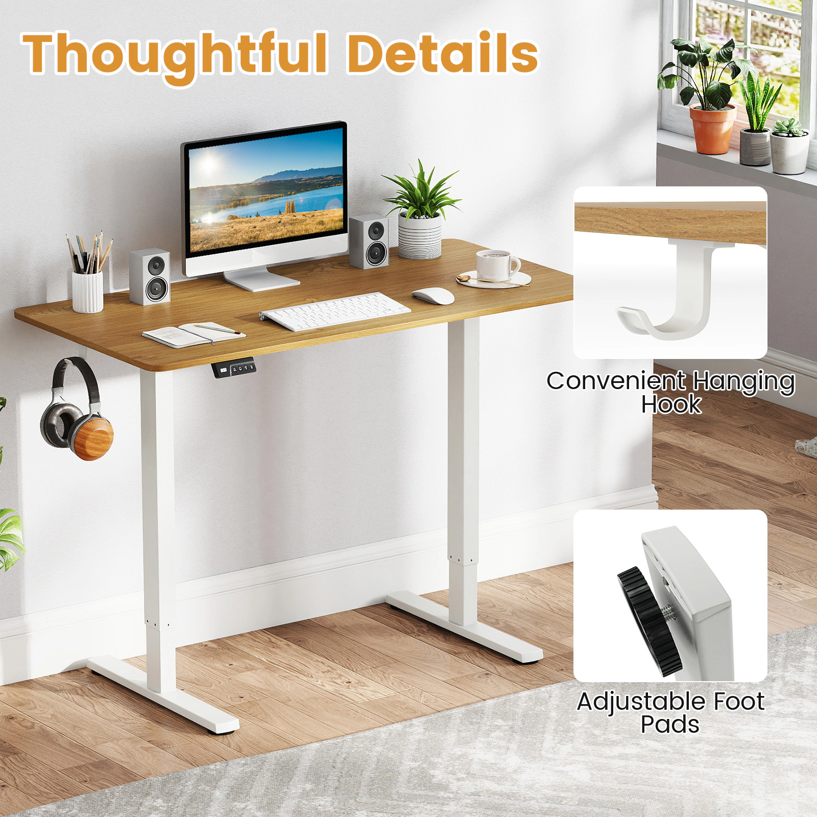 SUGIFT Electric Height Adjustable Standing Desk Frame LED Control Panel 33.5 x 22 in Base 155-lb Capacity White Metal