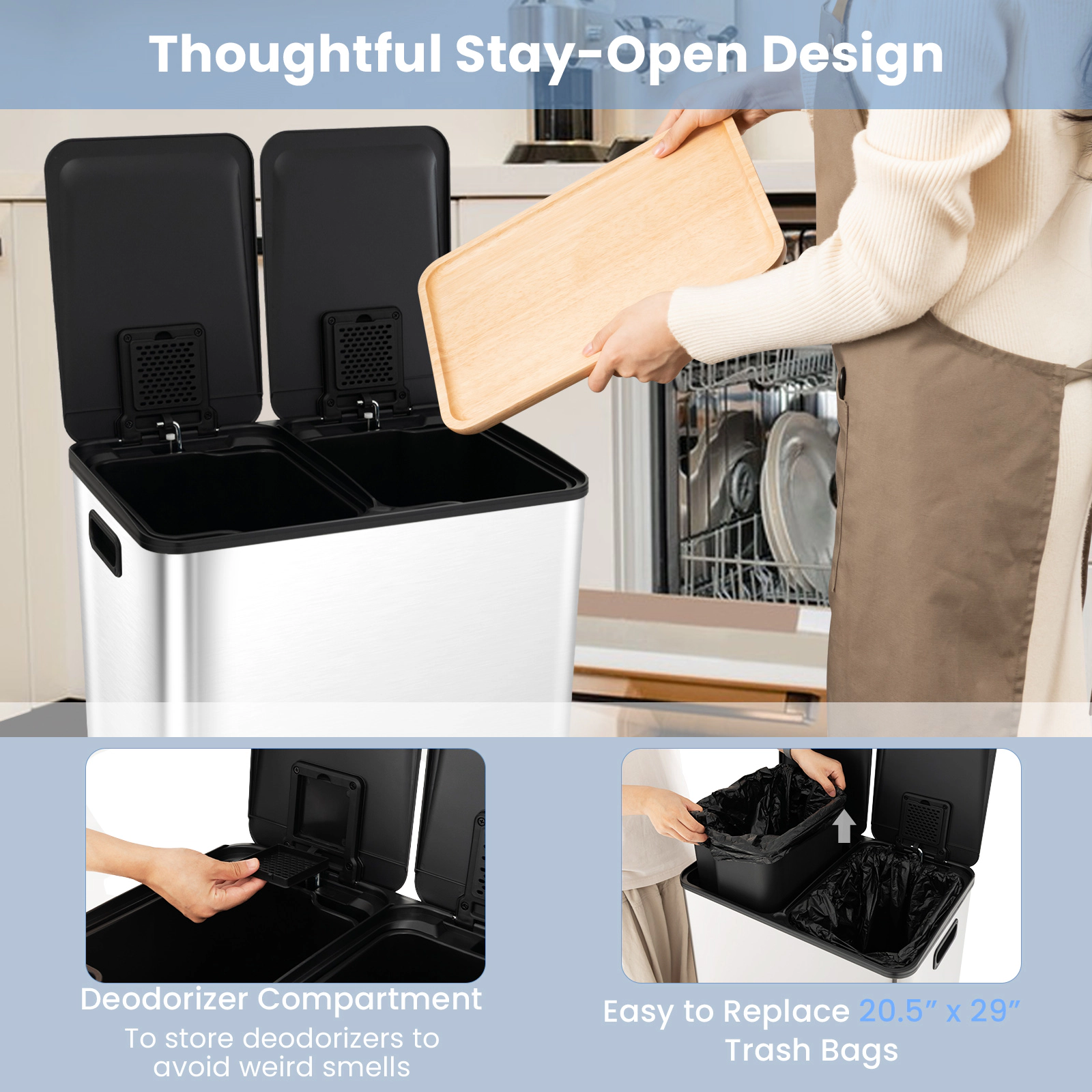 Hivvago 2 x 8 Gal Dual Compartment Trash Can