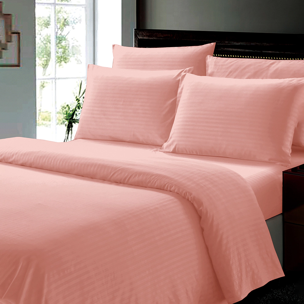 Plazatex Dobby Stripe Luxurious Ultra Soft Moisture Wicking Solid Color 6 Pieces Sheet Set Queen Blush