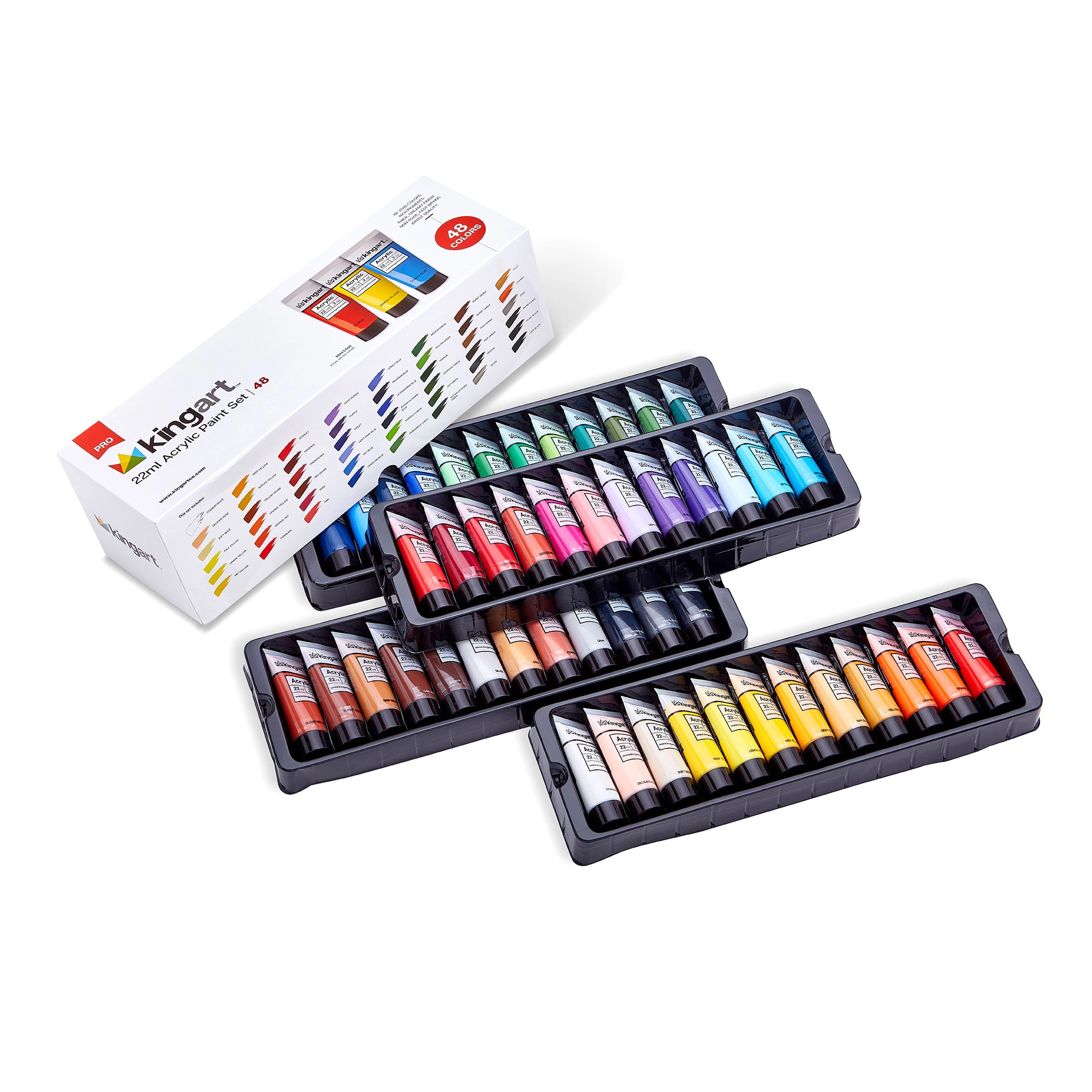 KINGART PRO Acrylic Paint Set - 48 Colors, 22ml Tubes