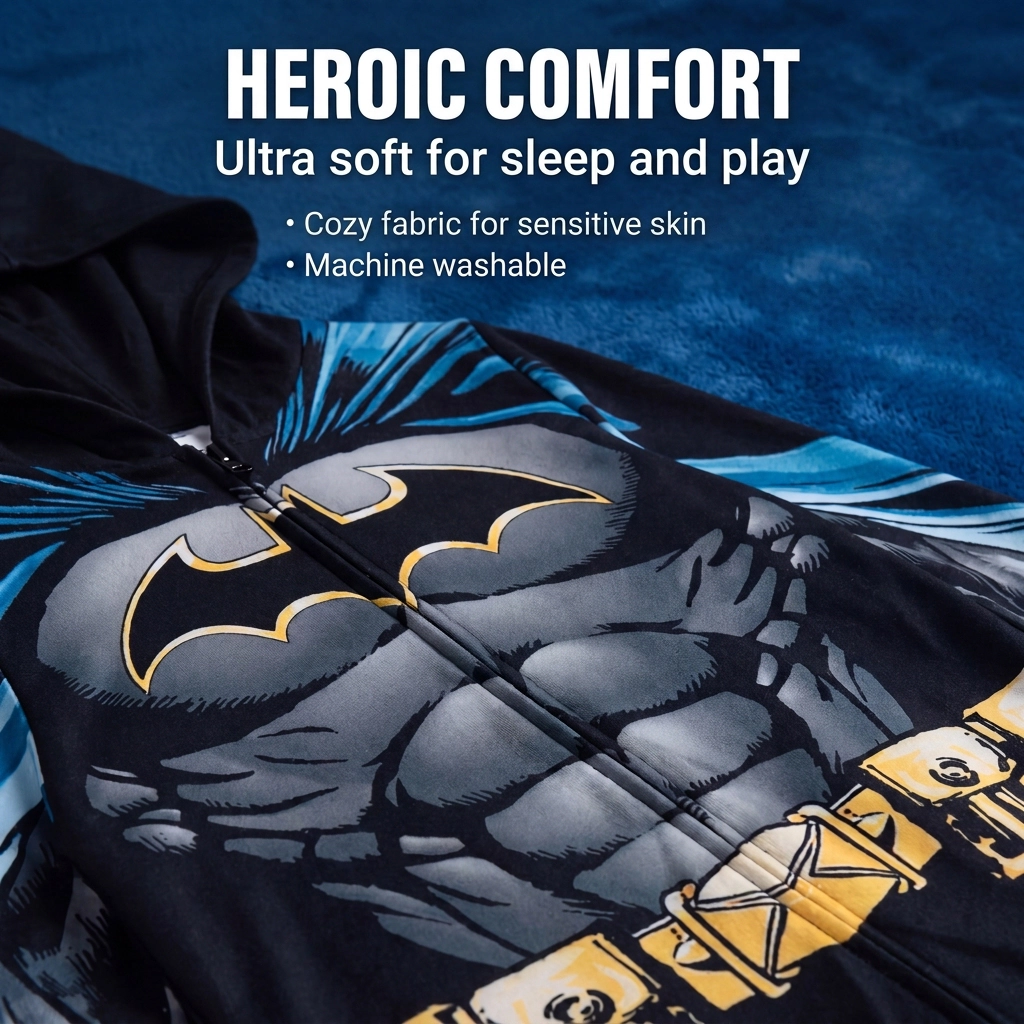 DC Comics Justice League Batman Boys' Cosplay Hooded One Piece Pajama
