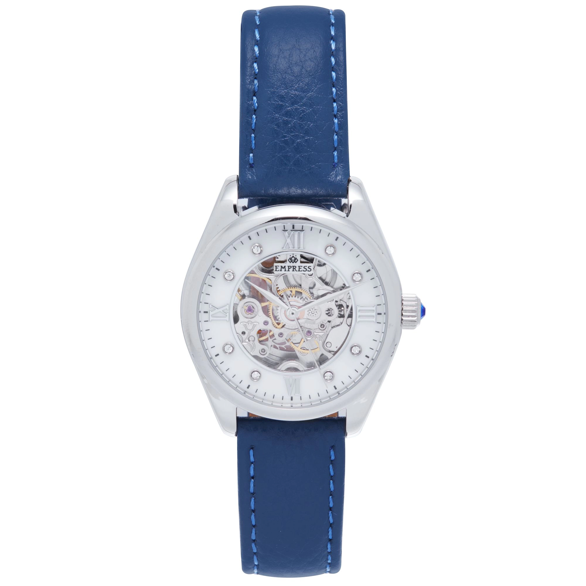 Empress Magnolia Automatic MOP Skeleton Dial Leather-Band Watch