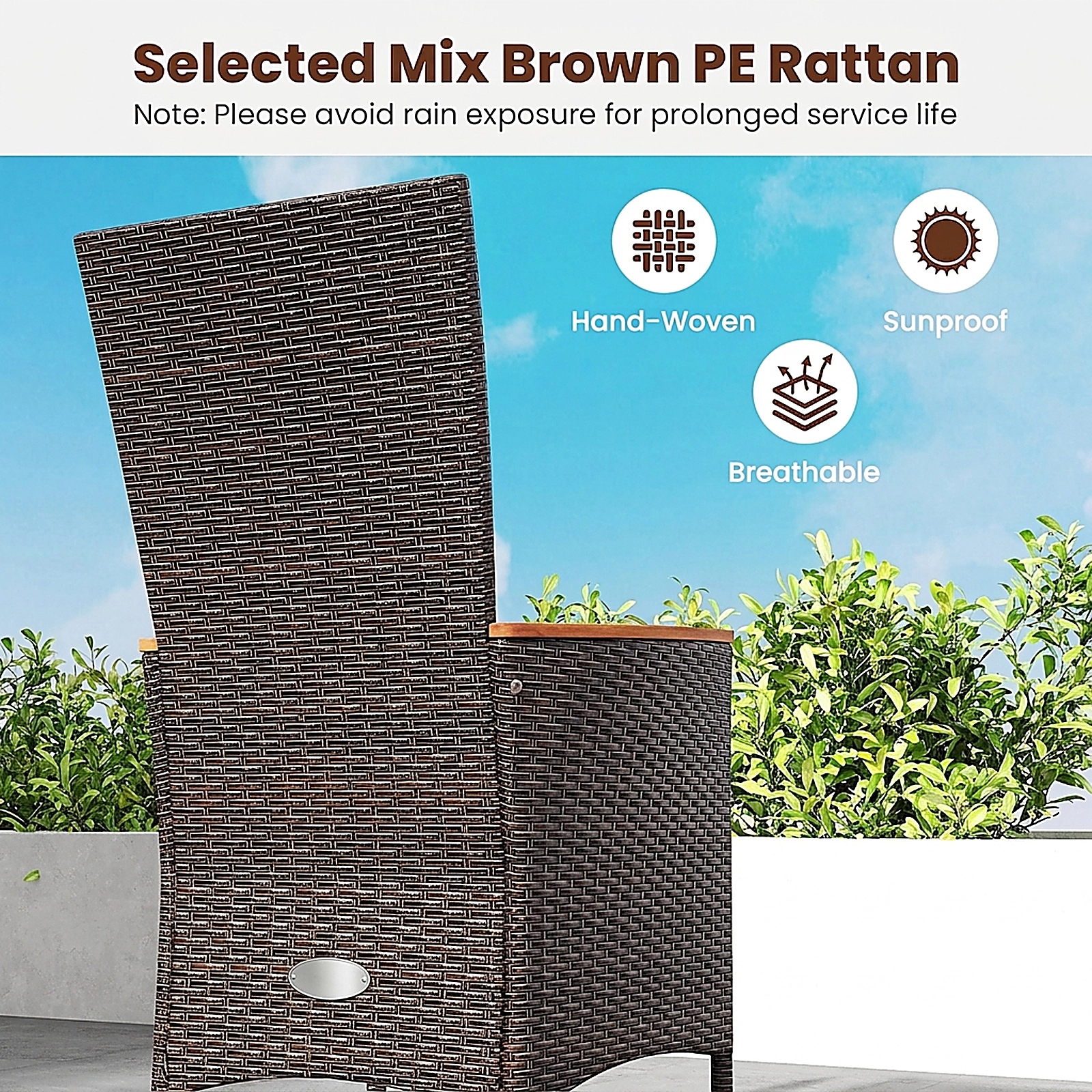 SUGIFT Handwoven PE Rattan Outdoor Wicker Dining Chairs Set of 4 High 42.5-in Backrest 400-lb Capacity Beige Cushions