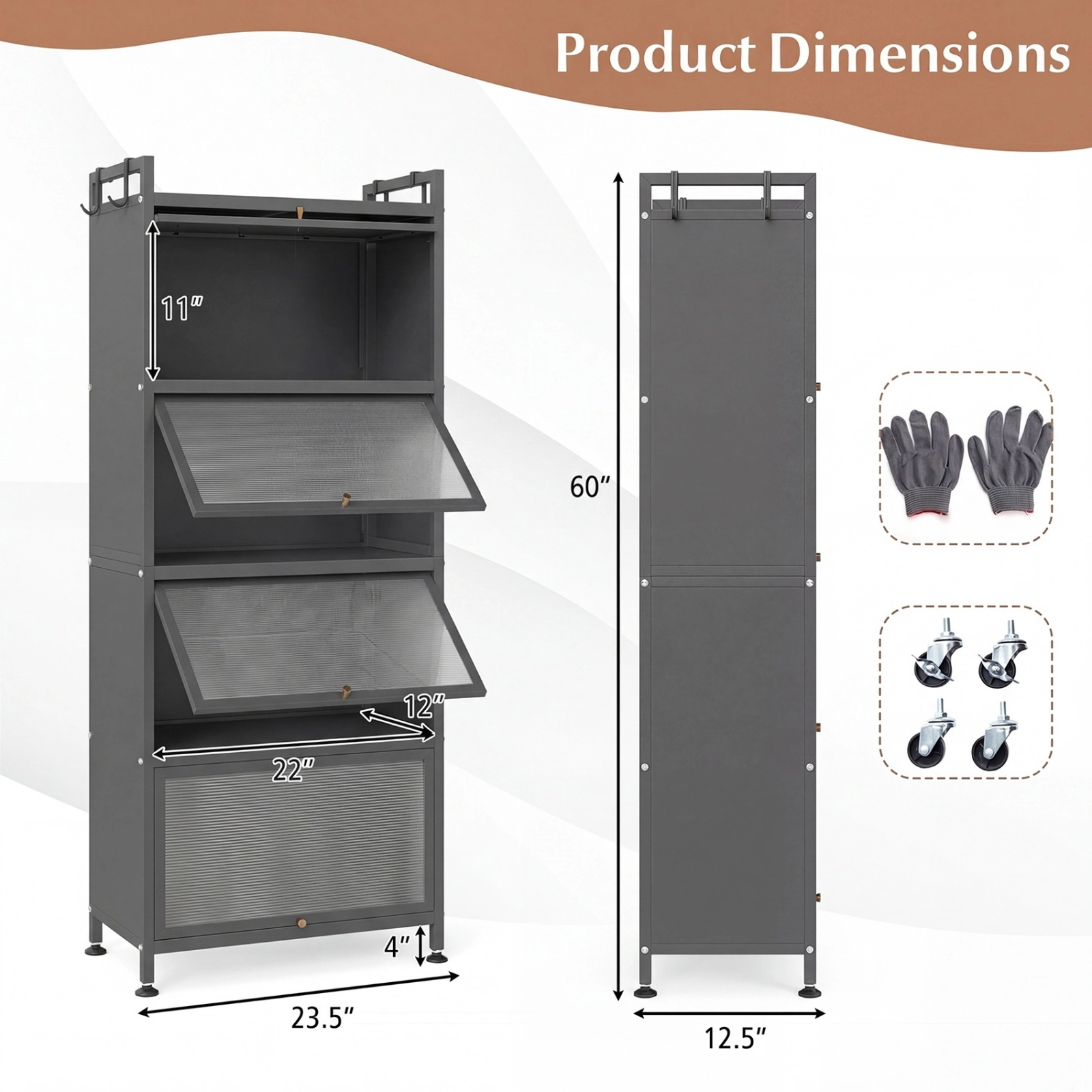 SUGIFT 5-Tier White Kitchen Bakers Rack Storage Shelf with Flip-Up PC Doors 23.5-in W 60.5-in H 44-lb Per Tier