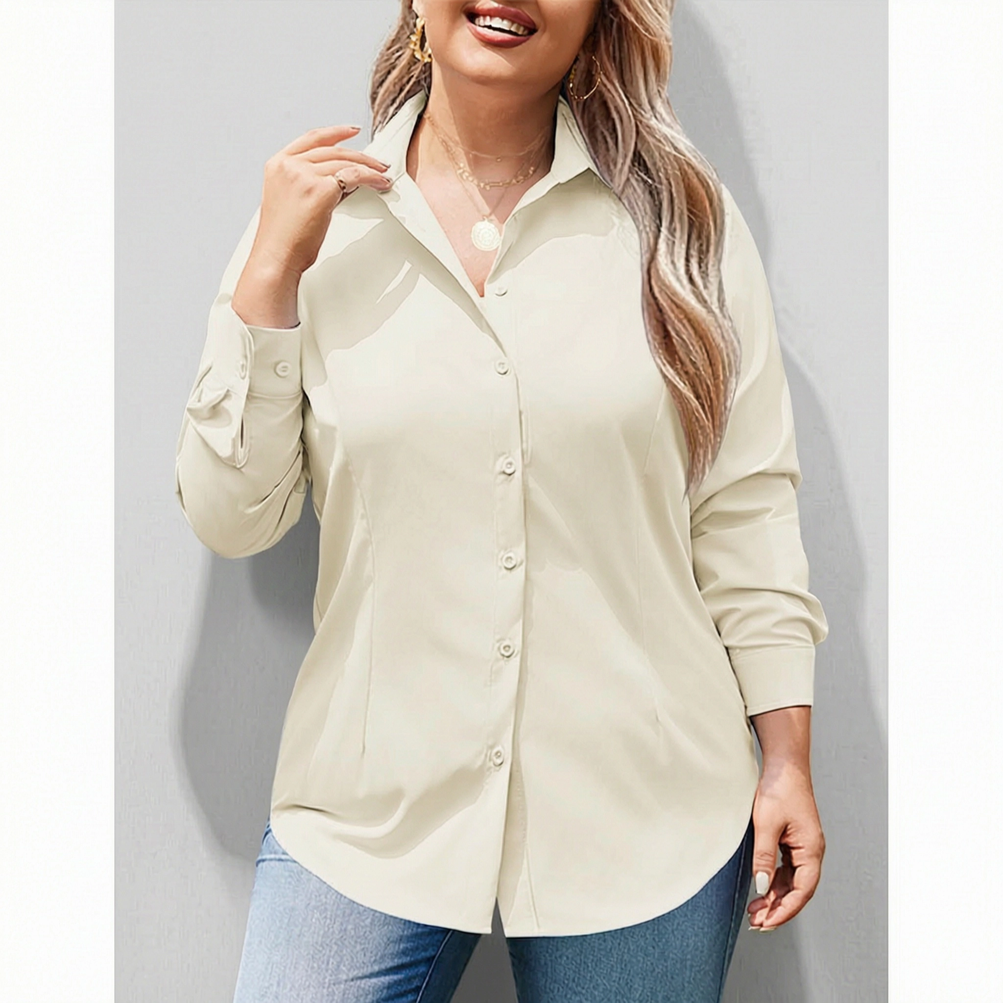 Zeagoo Women' Plus Dress Shirts Long Sleeve Button Down Work Office Solid Blouses Tops