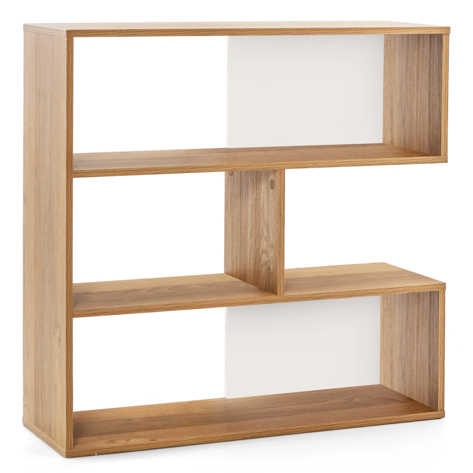 LJG Concave Bookshelf 3-Shelf Open Bookcase with Anti-Toppling Device for Living Room Study Office