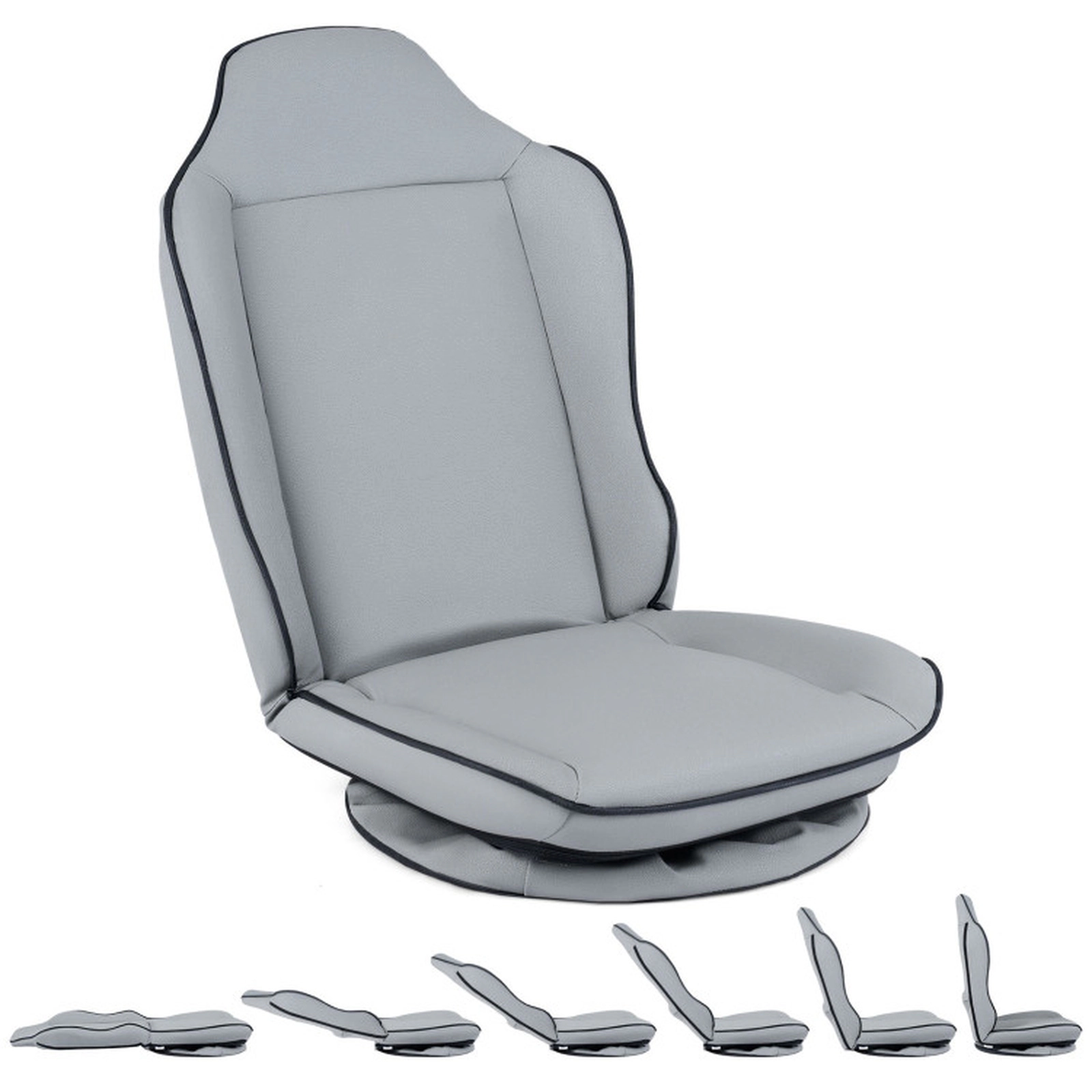 SUGIFT 360-Degree Swivel Floor Chair with 5-Level Adjustable Backrest and Padded Artificial Leather Seat