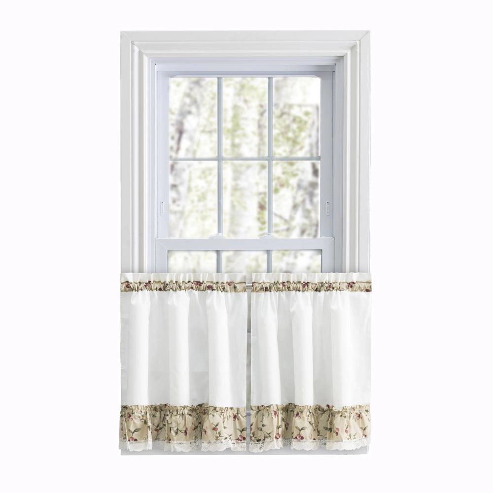 Ellis Curtain Cherries Ruffled 1.5 Rod Pocket Window Curtain Tiers