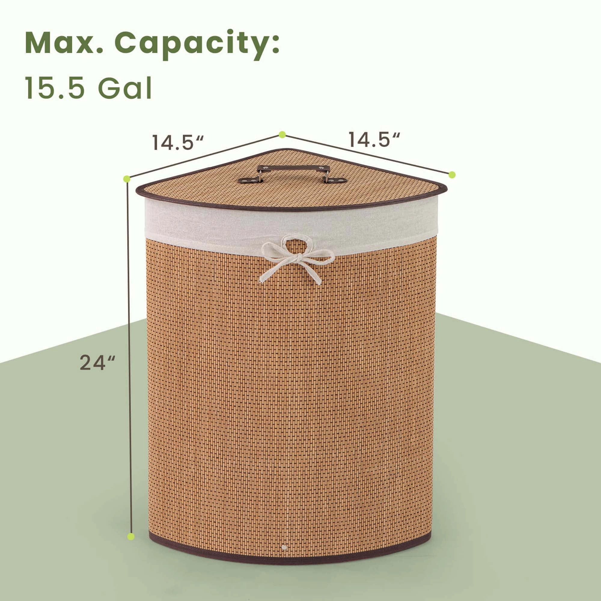 Glintex Bamboo Laundry Basket with Lid Metal Frame and Removable Liner Bag, Natural