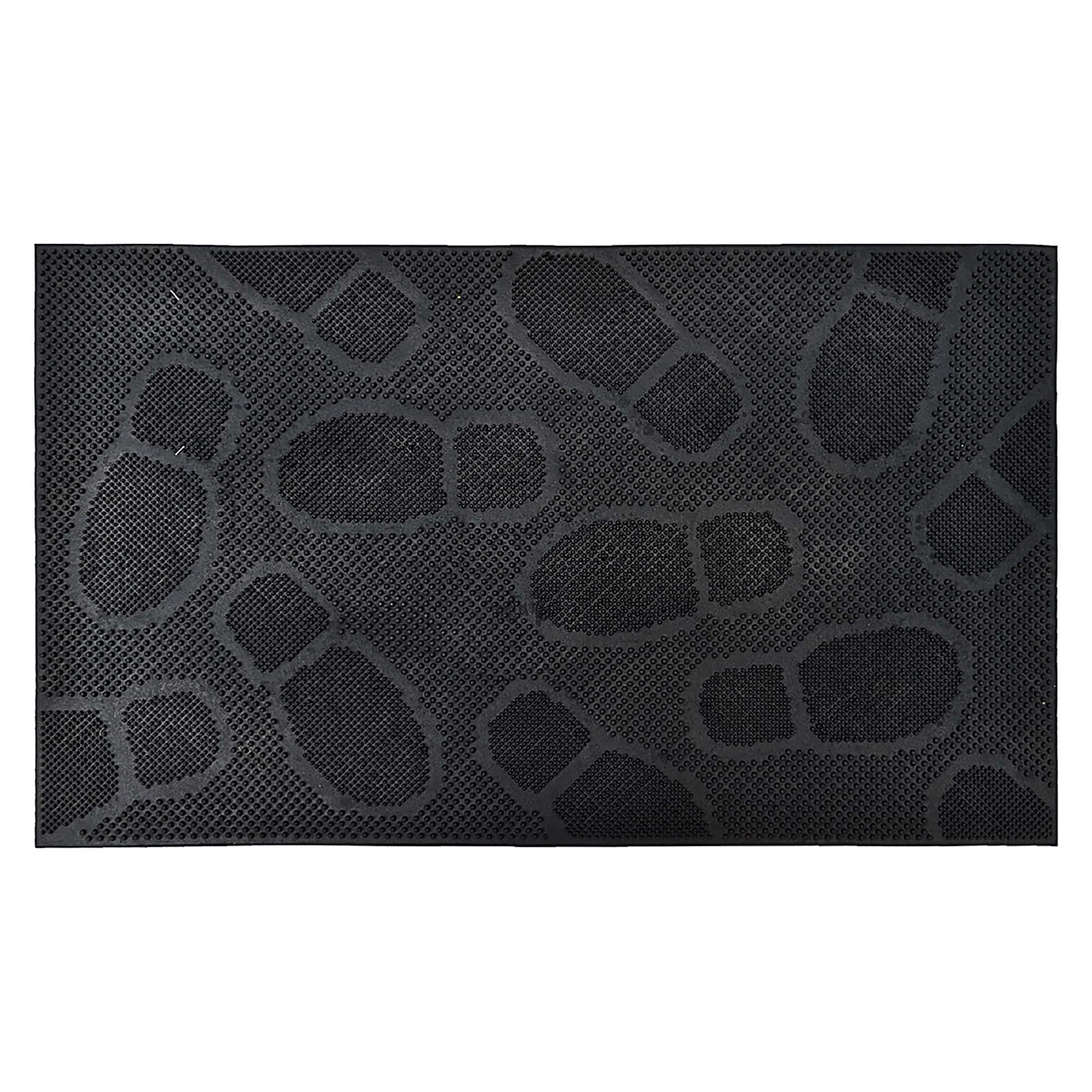 Evideco French Home Goods Black Shoe Print Rubber Doormat 30 x 18 Inches