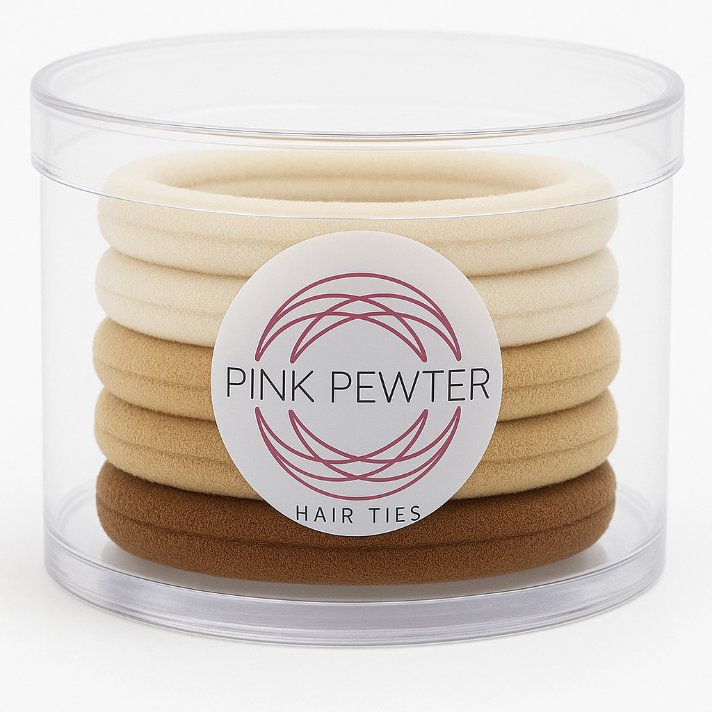 Pink Pewter Gentle Cotton Comfort Hair Ties in Cylinder (5pc)