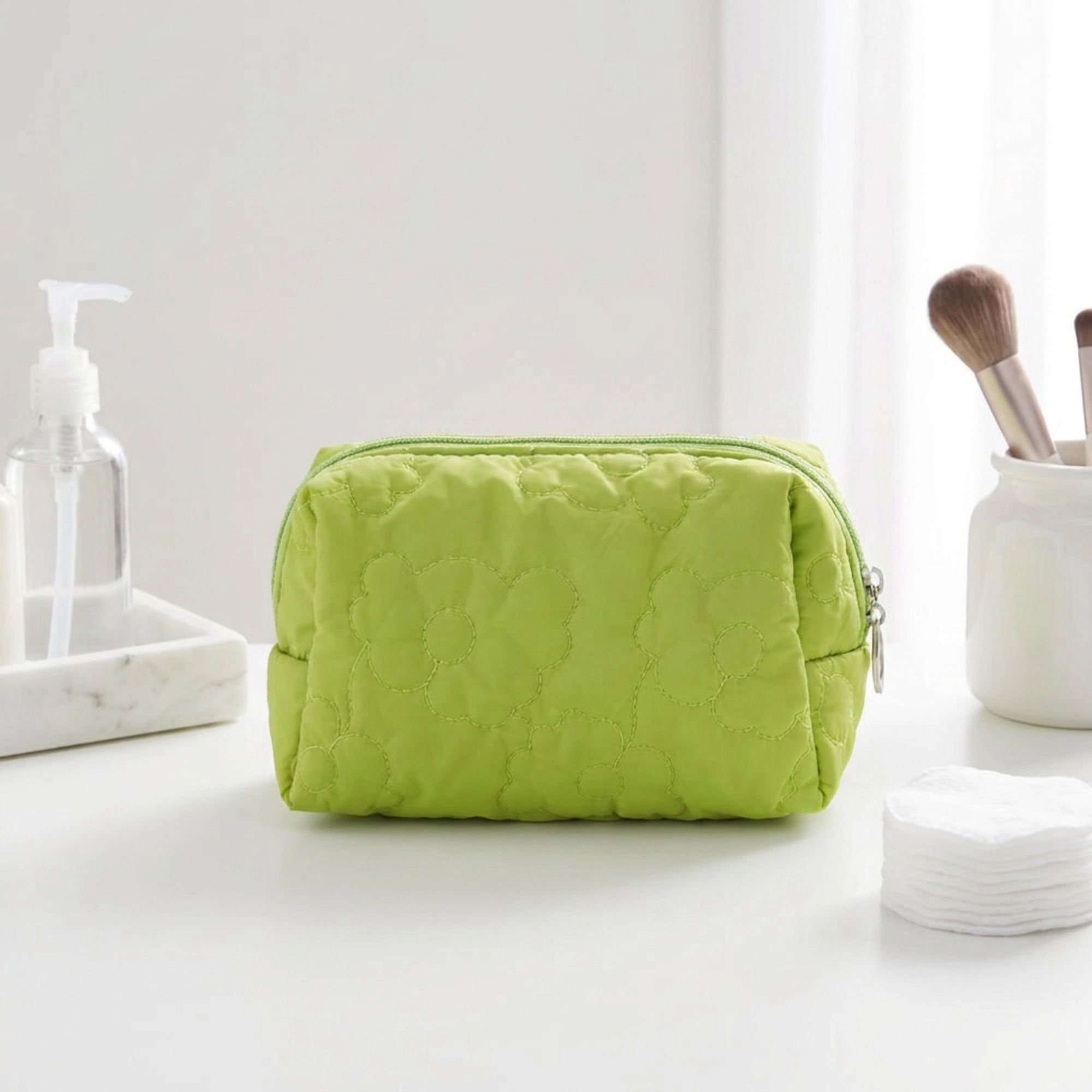 Alilang Unisex Floral Quilted Makeup Bag Large Capacity Cosmetic Toiletry Travel Pouch with Handle