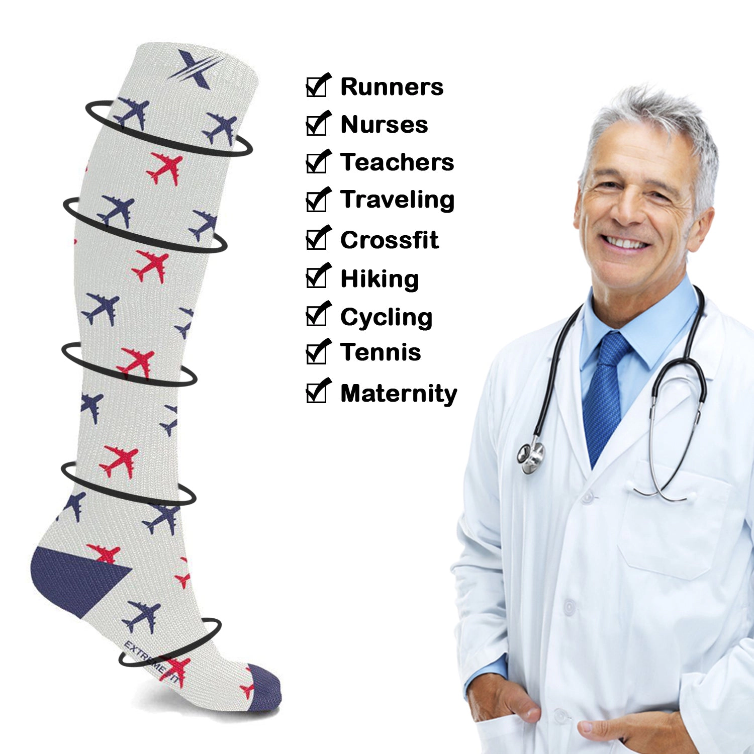 Extreme Fit Compression Socks Knee High - Made For Running, Athletics 3 Pair