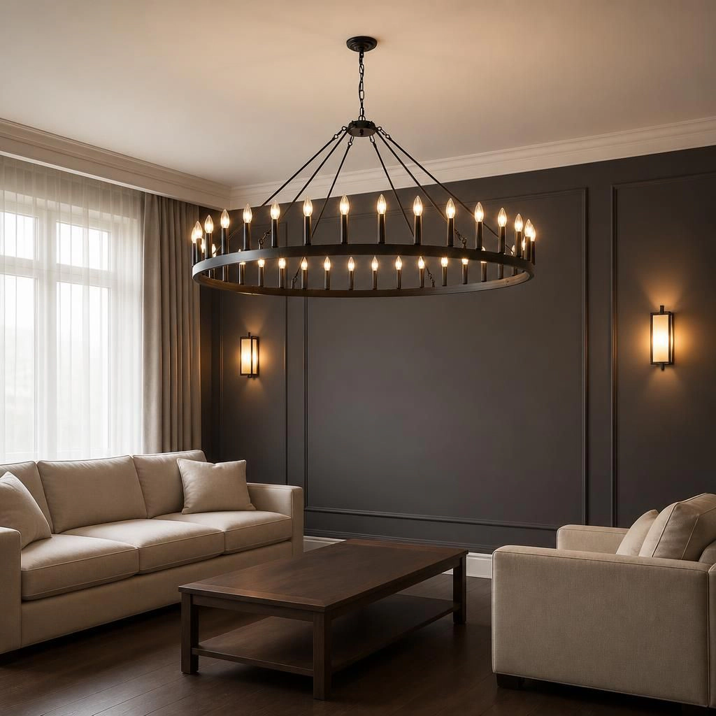 ELEMENT ACE Round Iron Frame Hanging Ceiling Chandelier
