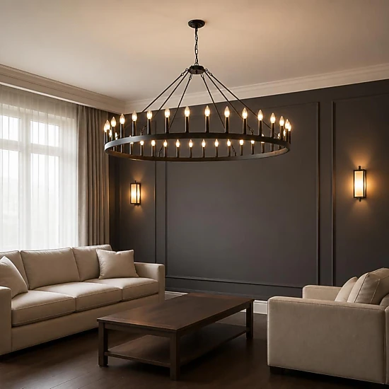ELEMENT ACE Round Iron Frame Hanging Ceiling Chandelier