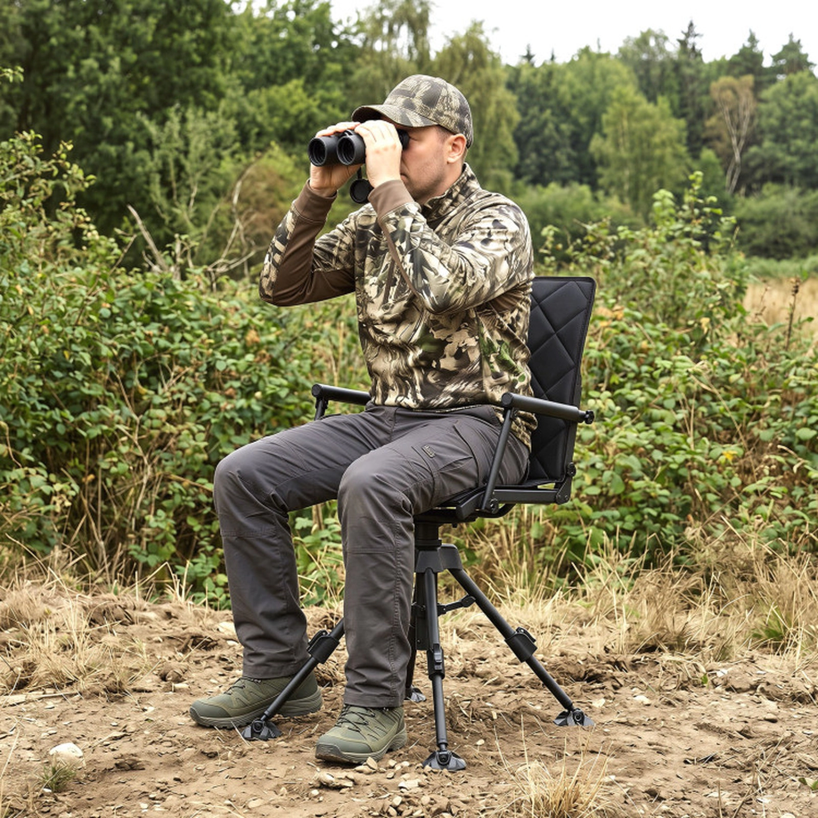 SUGIFT Black 5-Level Adjustable Silent Swivel Hunting Chair with Duck Feet 21.5-in W 330-lb Seat Capacity
