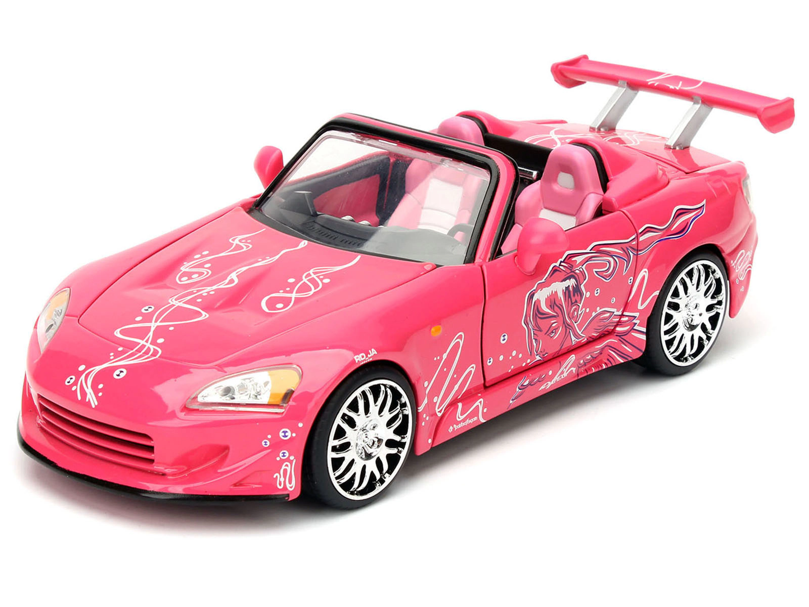 Jada Brian's Nissan Skyline GT-R (R34) Silver Metallic with Blue Stripes and Suki's Honda S2000 Pink with