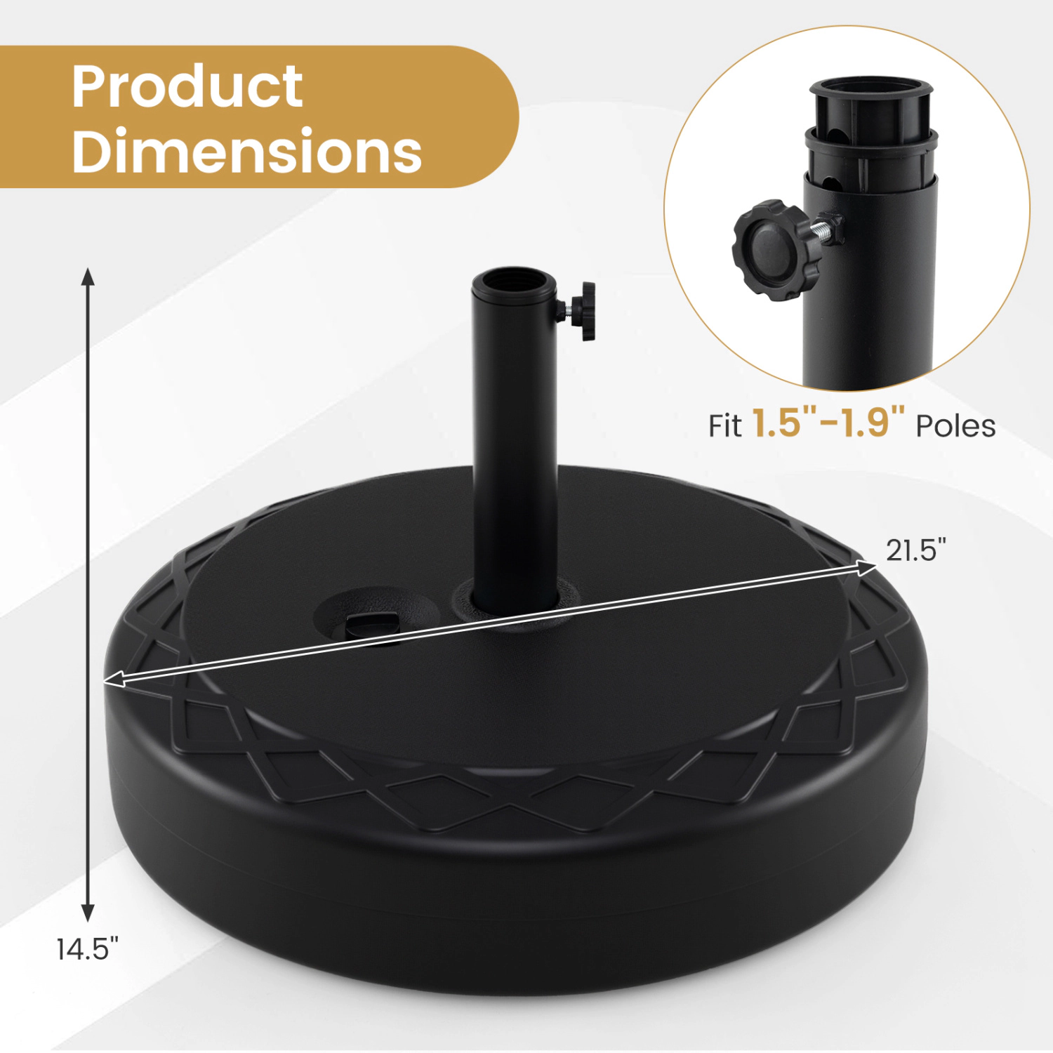 Slickblue Round Fillable Market Patio Umbrella Base with Adjustable Pole Holder for Center Pole Umbrellas