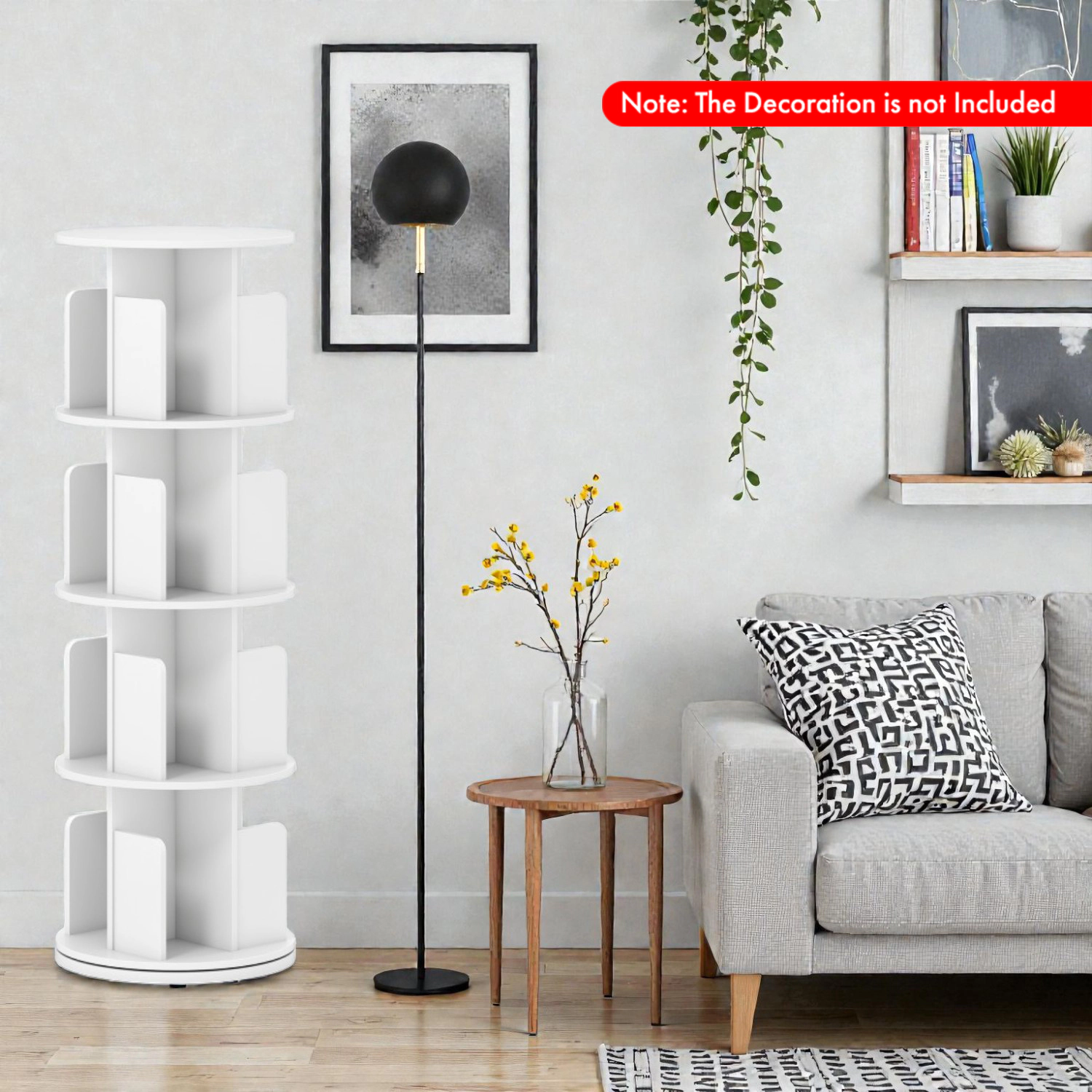 Hivvago Rotating 4-Tier Bookcase with Adjustable Dividers