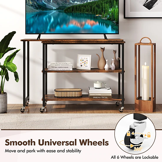 Hivvago Large Swivel Sofa Side Table with Rolling Wheels and Storage Space