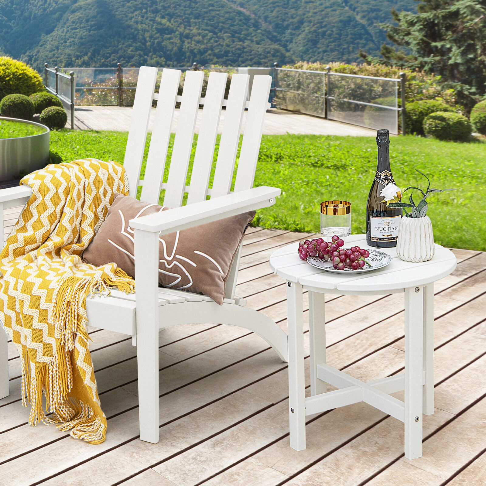SUGIFT 18-in Round Weather-Resistant HDPE Adirondack Side Table 110-lb Capacity 18-in Tall Single Table White
