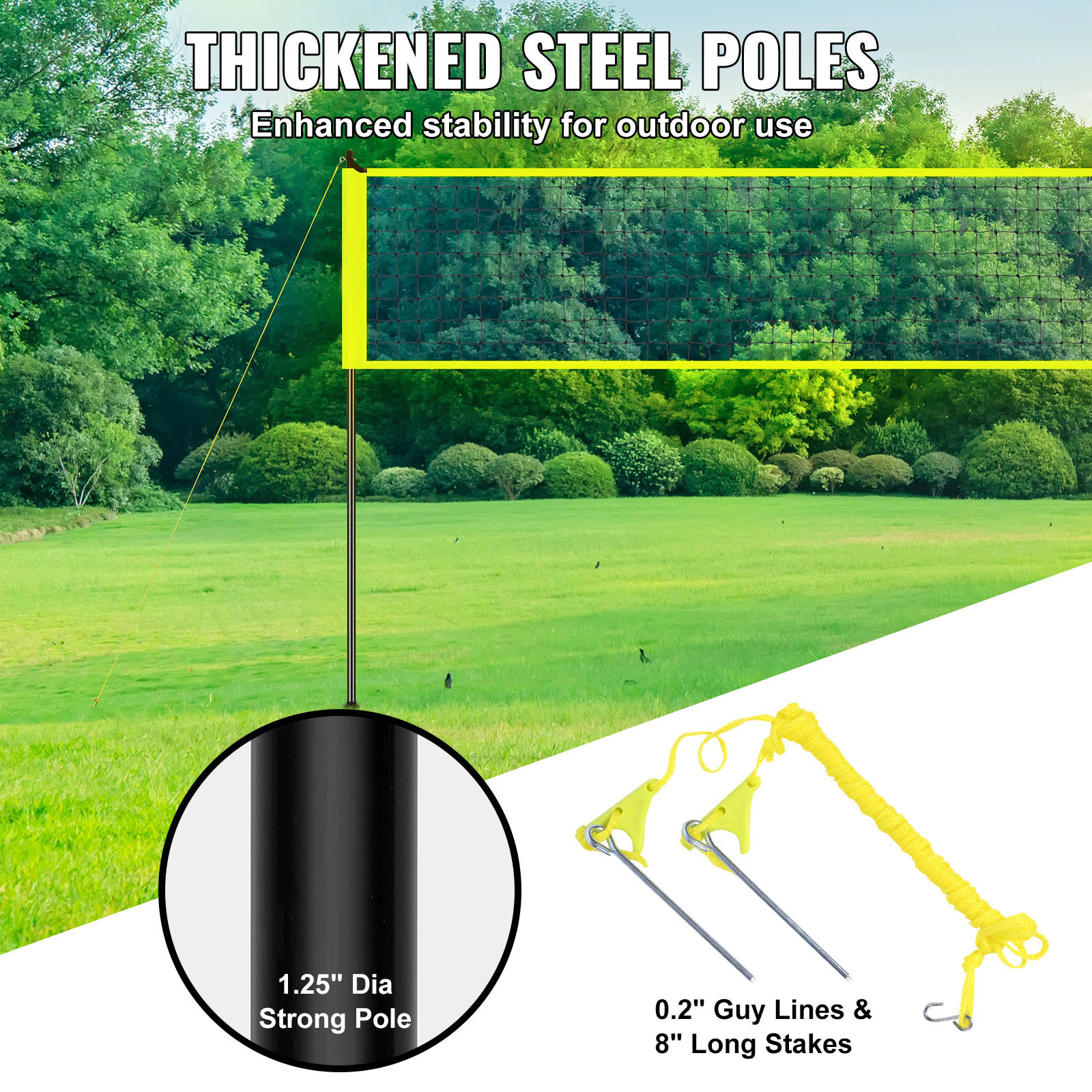 HONGGE Portable Outdoor Volleyball Net Set, Adjustable 7.4-8 ft Official Height, Steel Poles, Ball, Pump & Bag