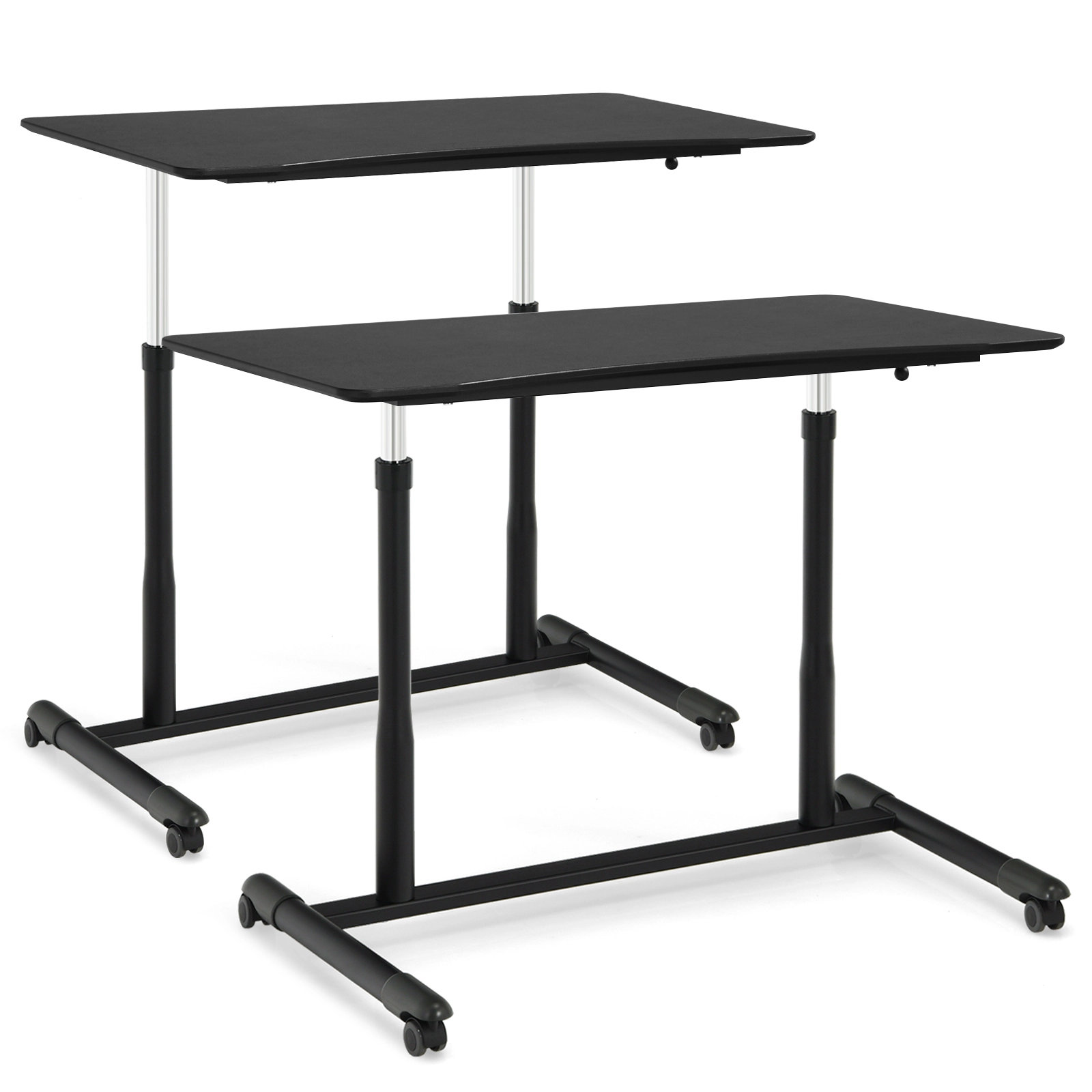 SUGIFT Height Adjustable Rolling Computer Desk 66-lb Capacity 37.5-in Work Surface Black White Brown Natural