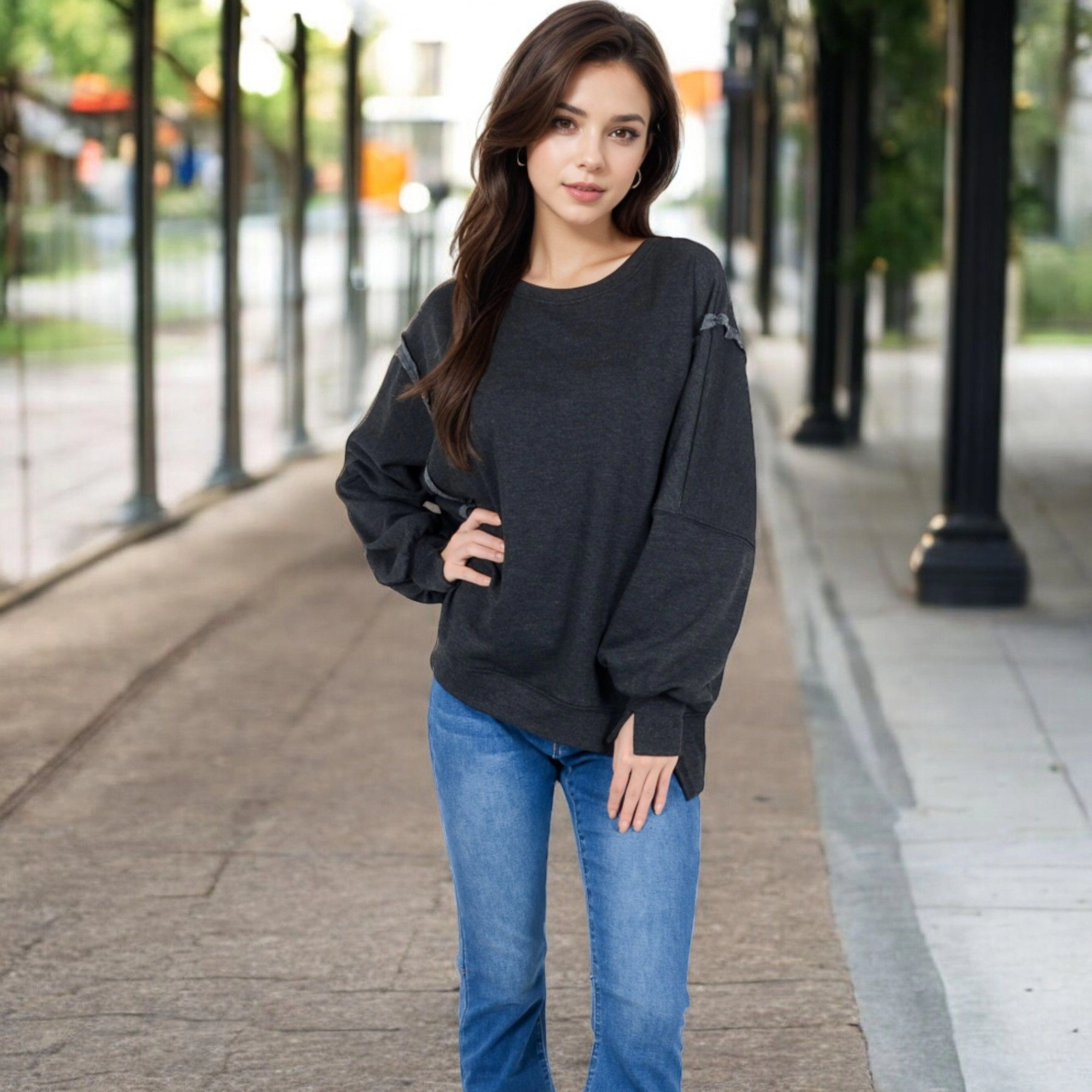 Anna-Kaci Women's Oversized Long Sleeve Pullover Sweatshirt with Drop Shoulders Design and Side Slits